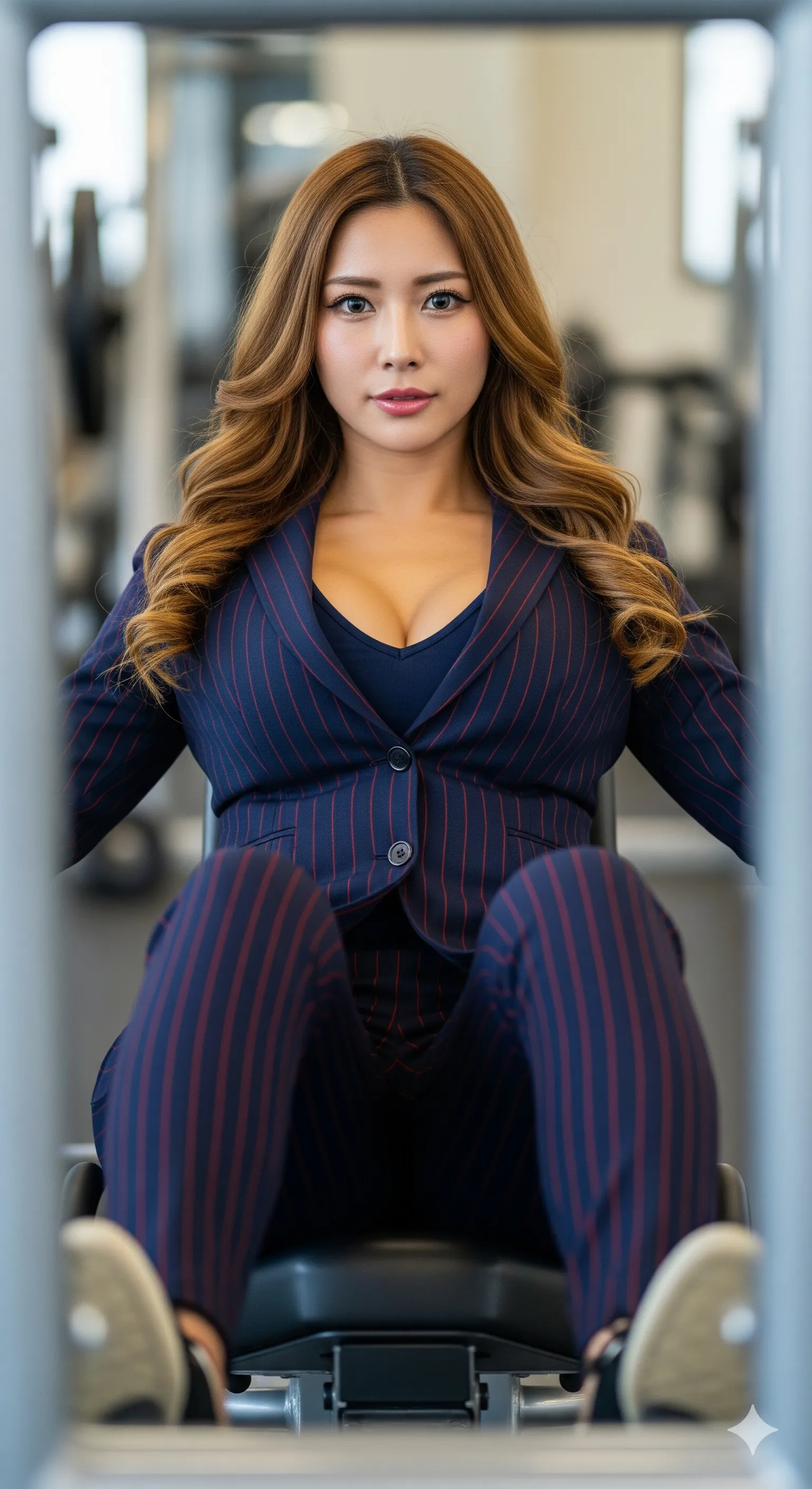 筋肉女子微エロ画像集｜スーツ姿でチョコザップする《尻・太もも・脚》フェチグラビア