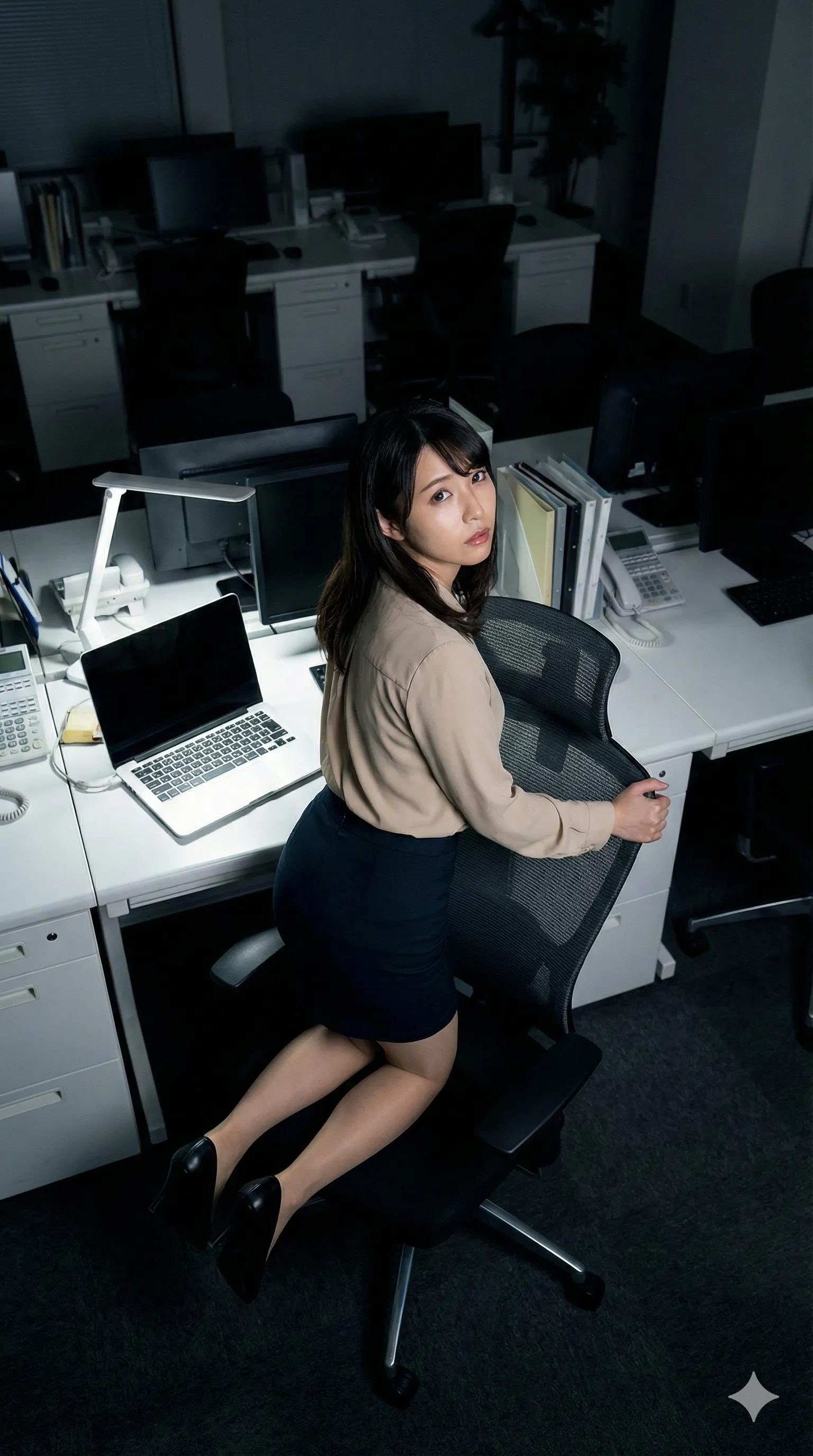 後ろ姿の背中ラインが美しい深夜残業中の女性社員 005