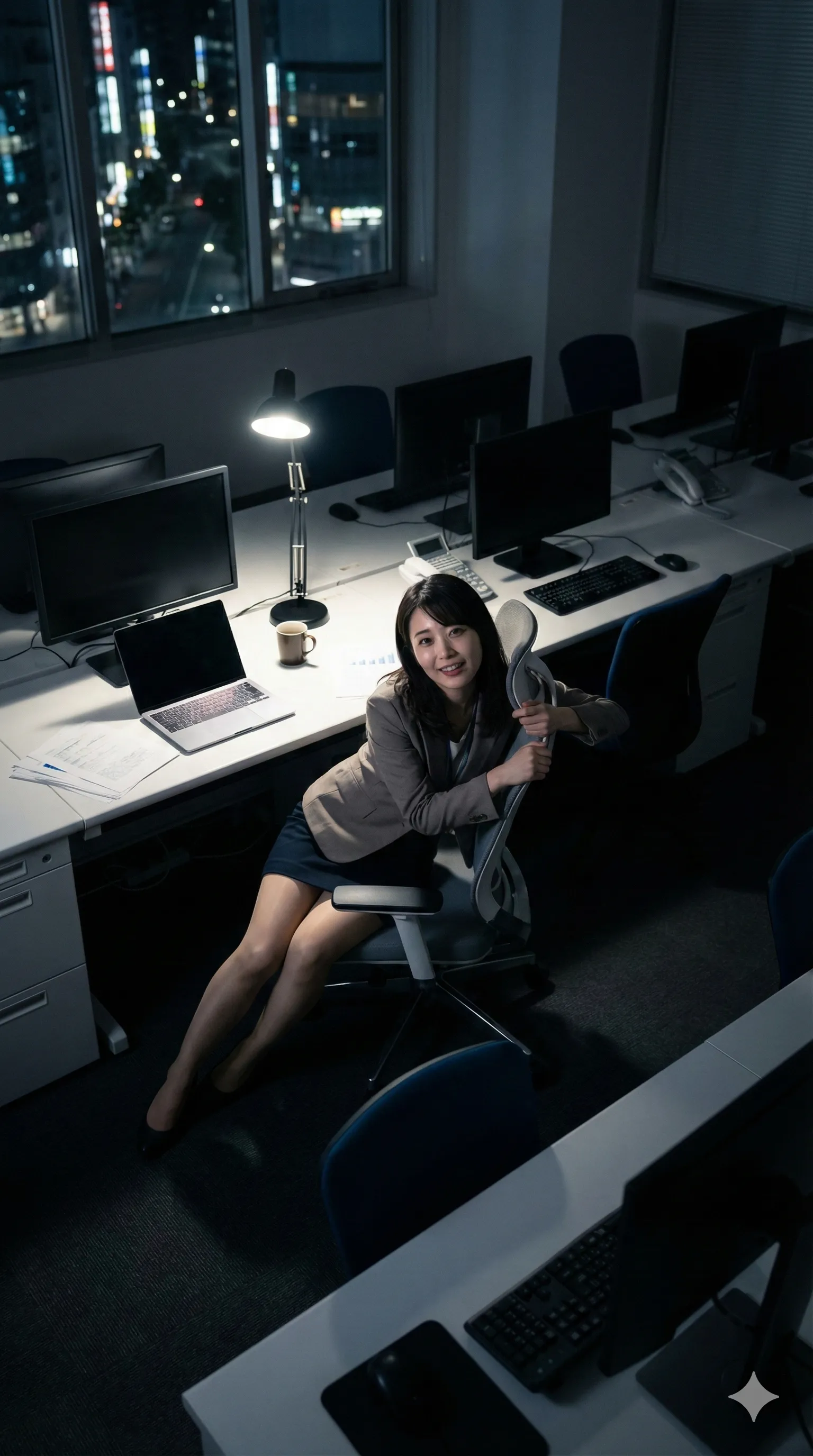 薄暗い会議室でパソコン作業する女性社員の静かな色気 006