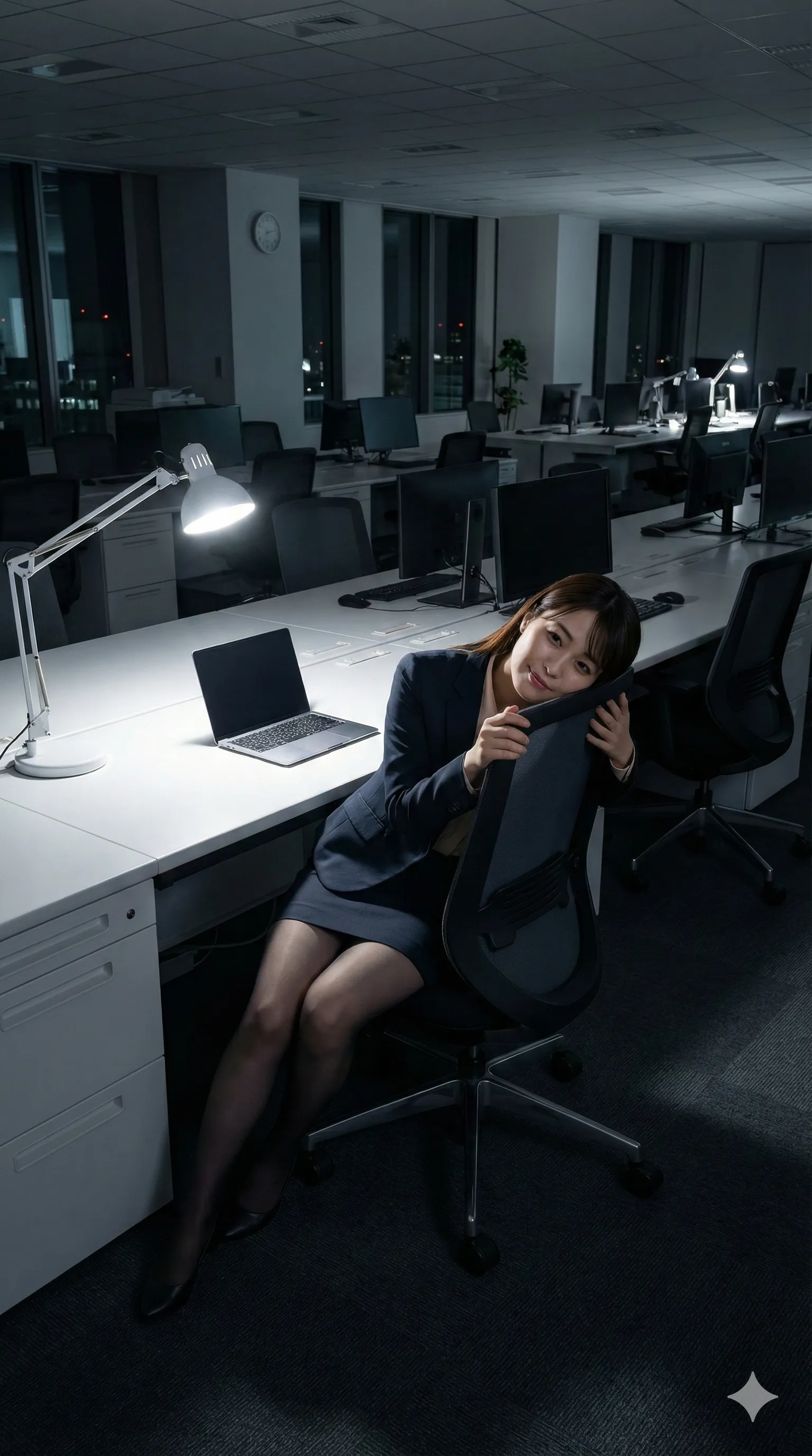 深夜の集中作業で前屈みになる残業女子のセクシーな体勢 009