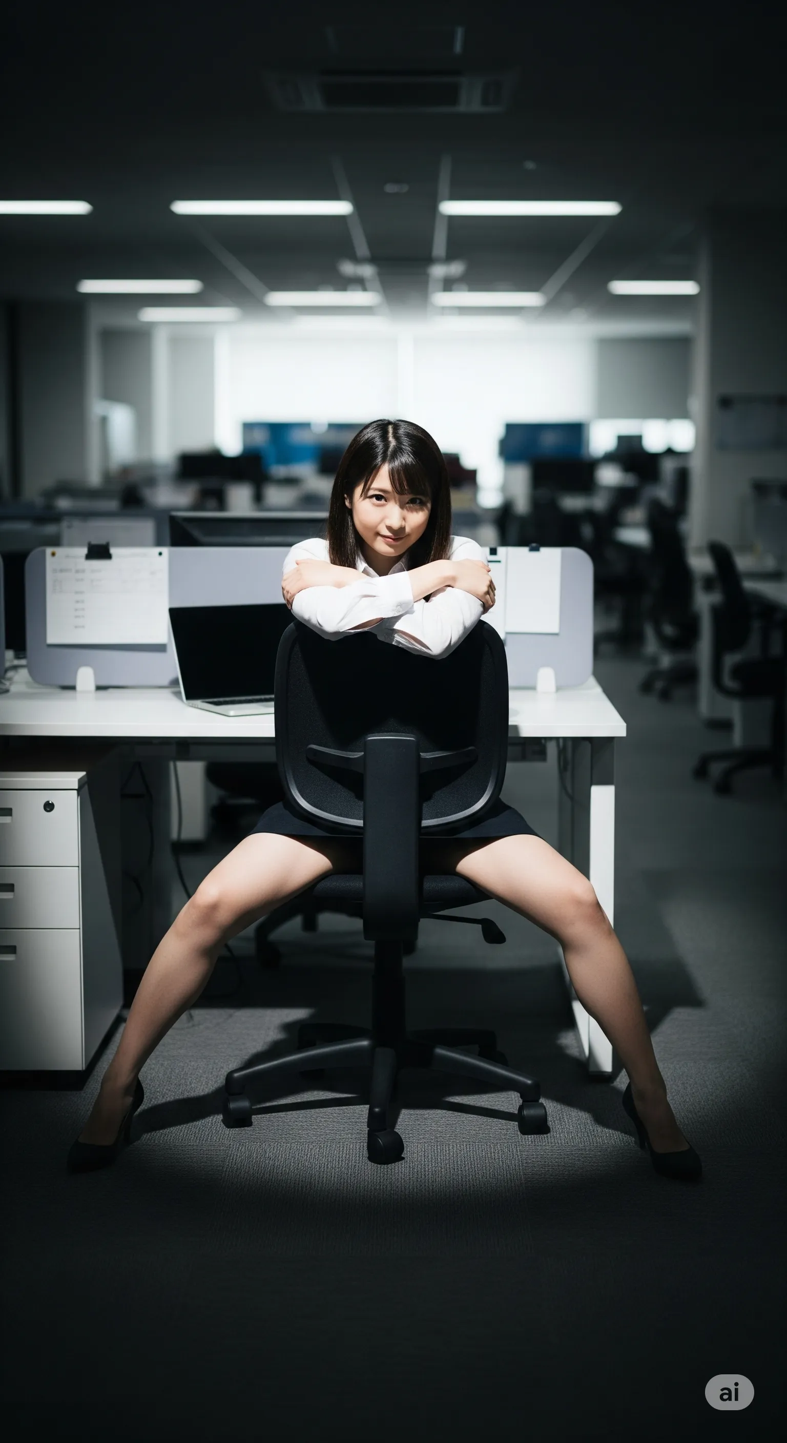 デスクに頬杖をつき思考する女性社員の大人の色気 030