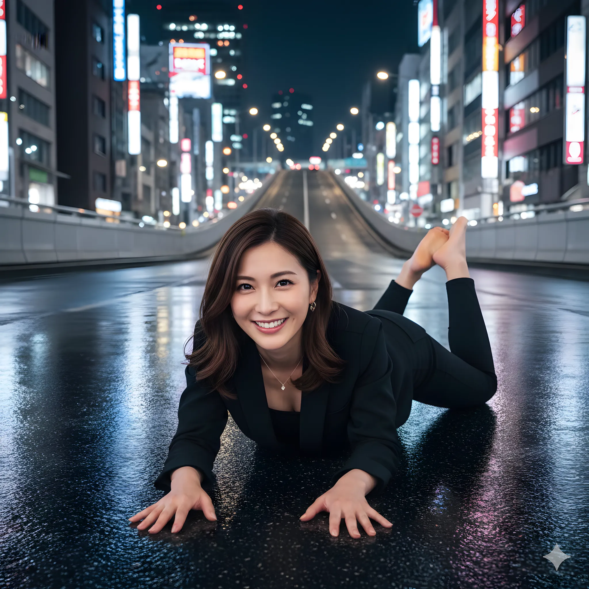 都会の路上で微エロポーズを決める大人のOL