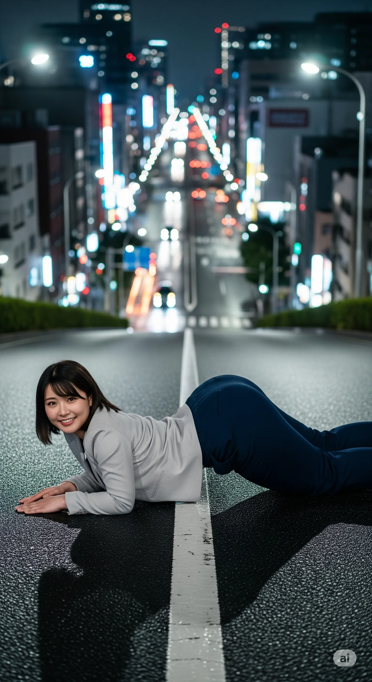 夜道で突き出されたヒップが魅惑的な路上フェチ画像