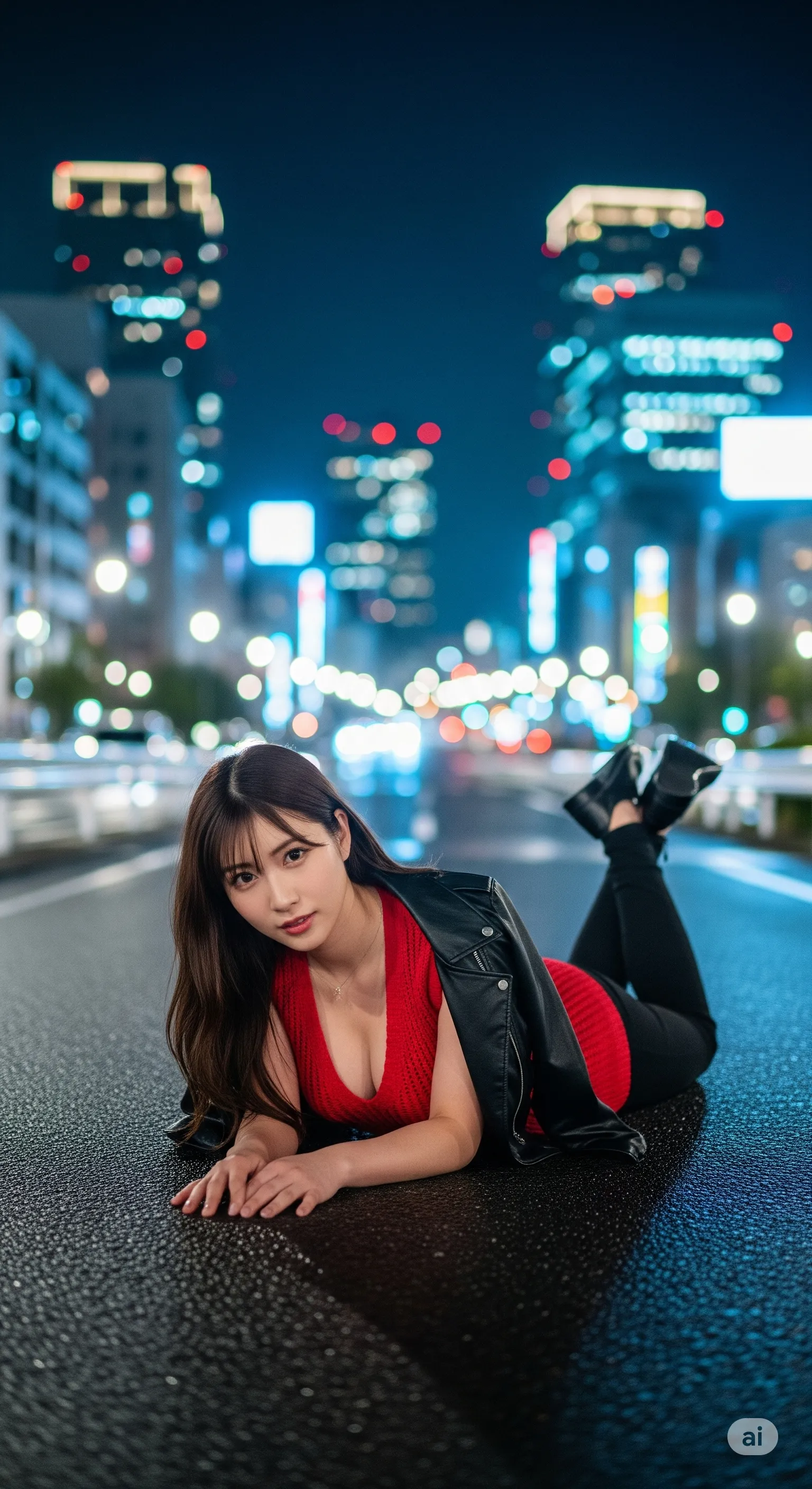 夜景の光に照らされて浮かび上がる丸みのあるヒップ