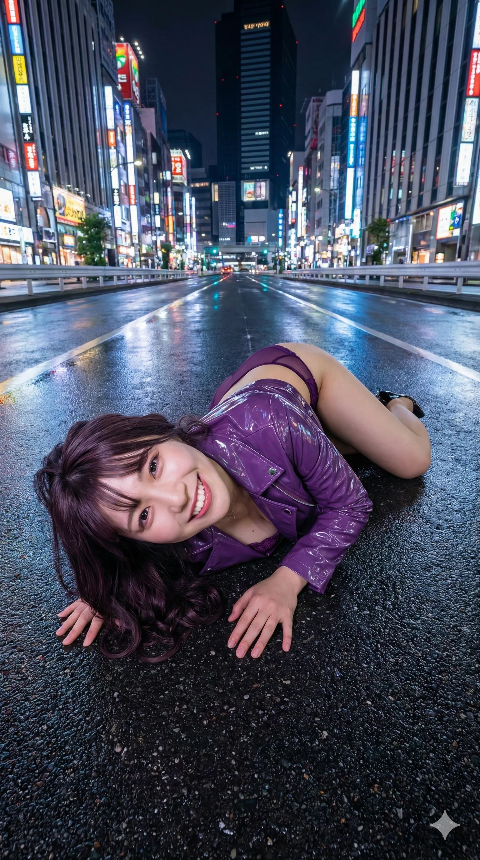 街灯の光を受けて浮かび上がる夜の四つん這いヒップショット