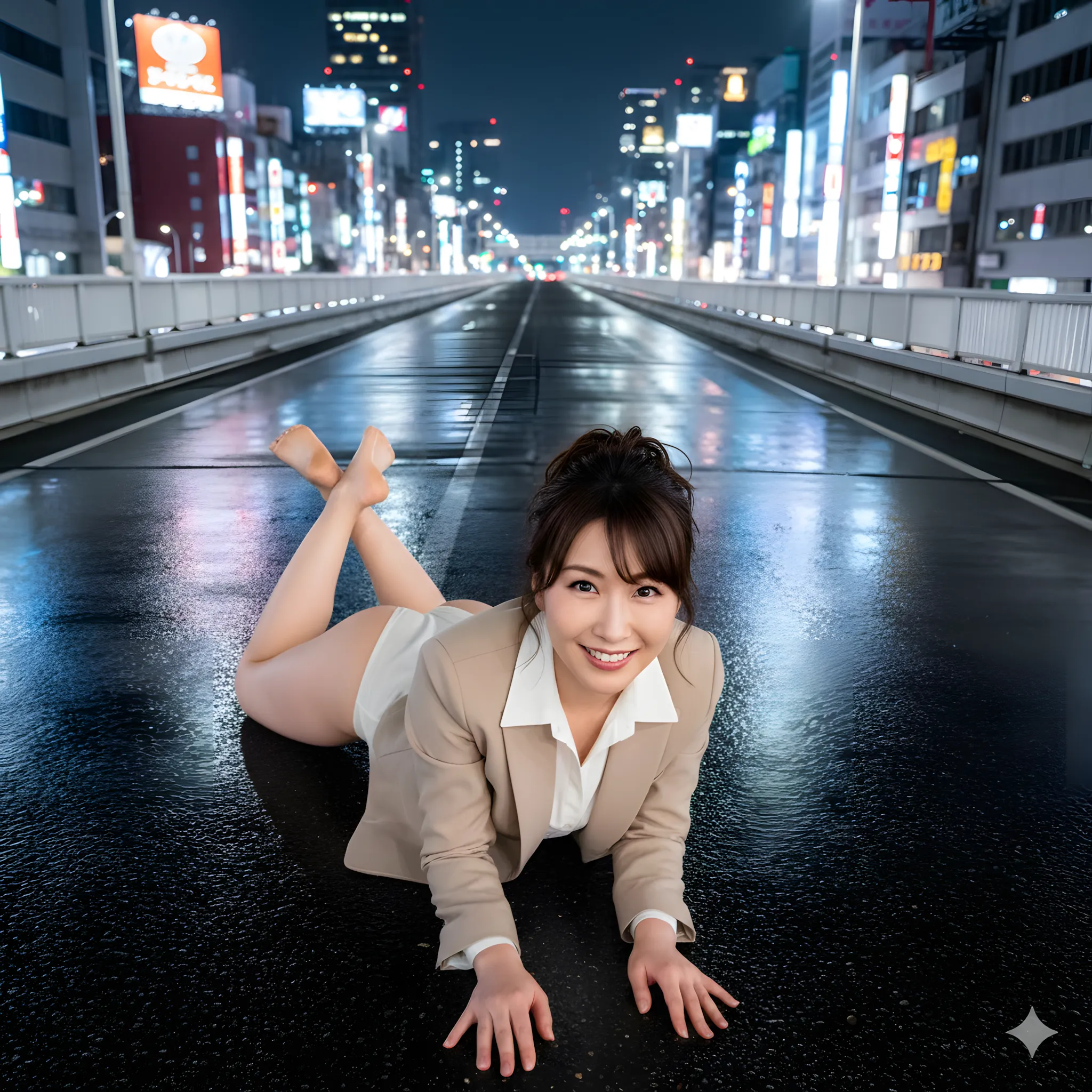 大人の色気あふれるOLが路上で四つん這いポーズを披露する微エロ構図