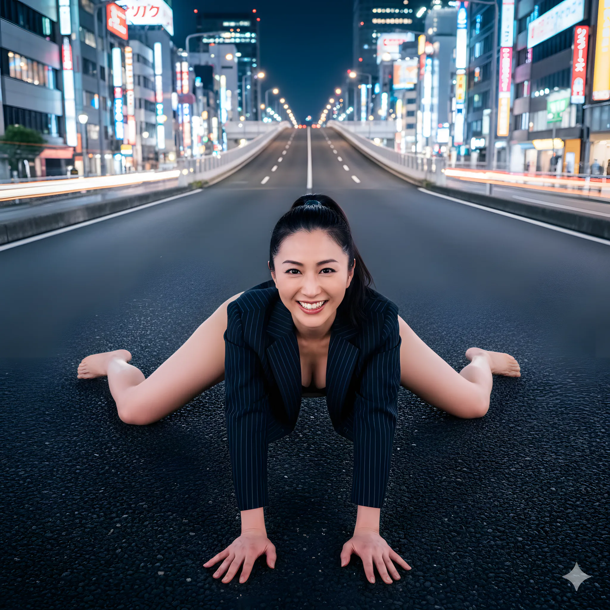 都会に溶け込む女社長の四つん這い美尻アングルが刺激的な微エロ写真