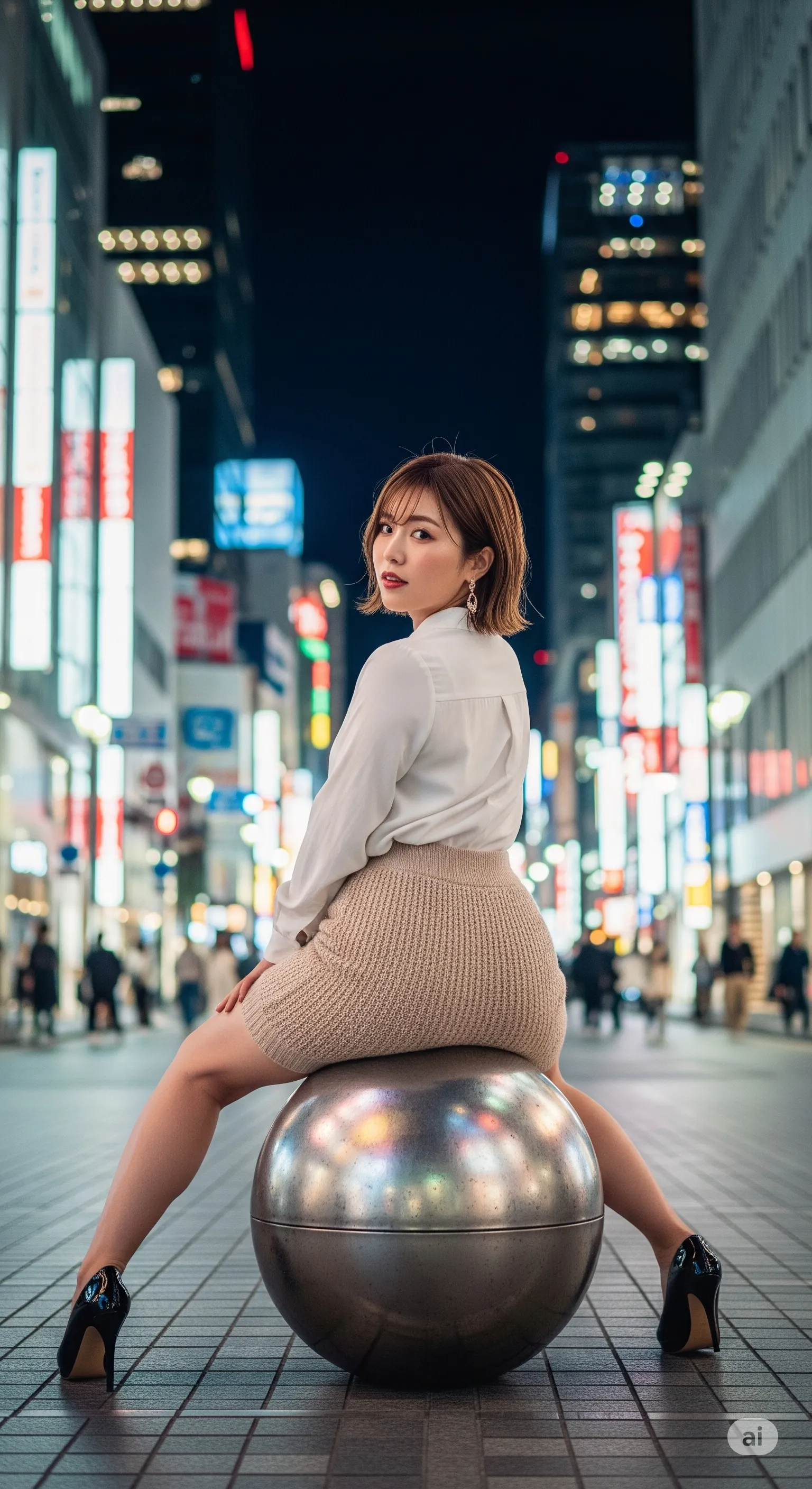 ニットミニから覗く太ももとお尻の境界線