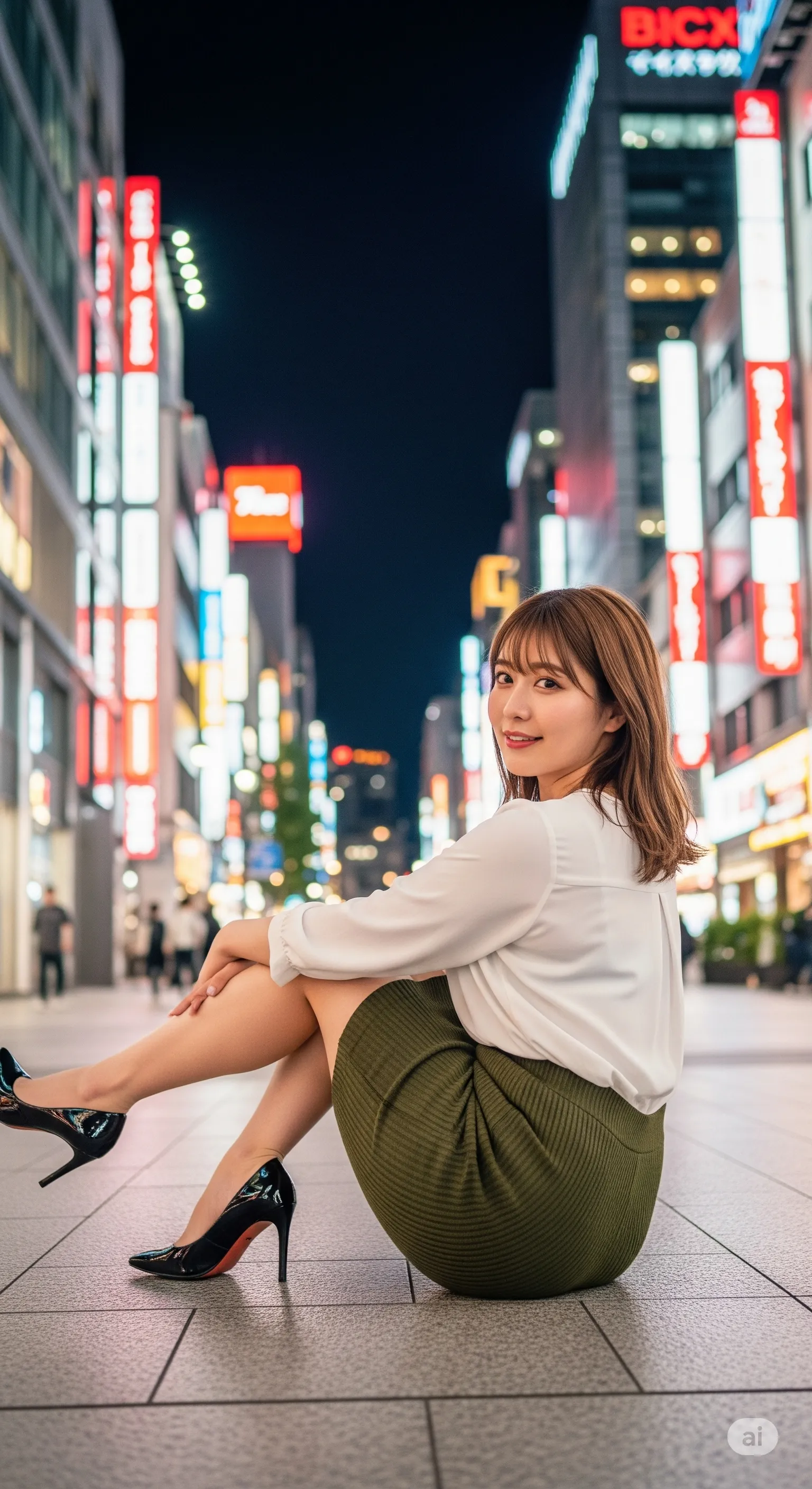 オフィス街の片隅で見せる背徳的なポージング