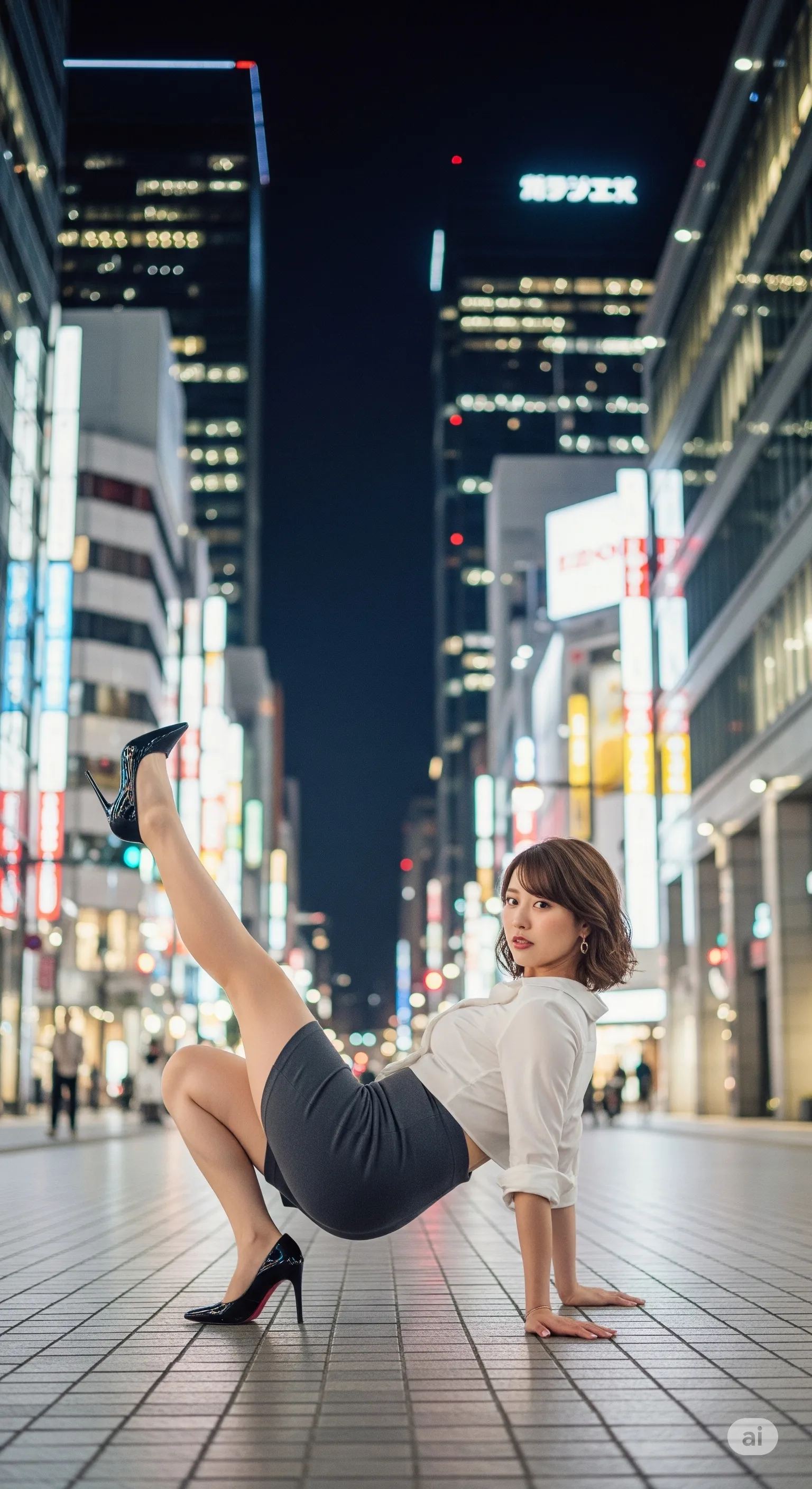 振り返りざまの視線と突き出したヒップの誘惑