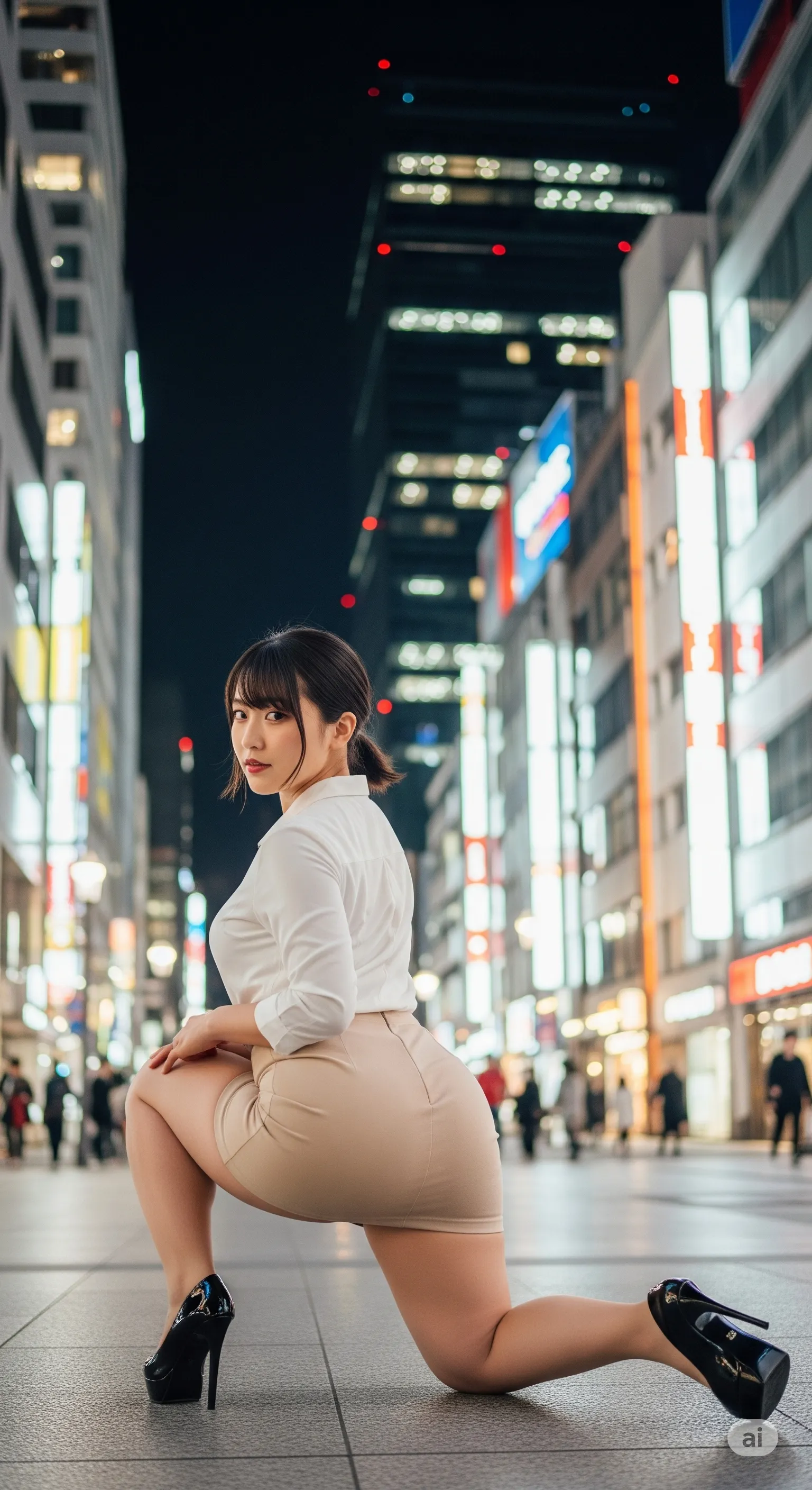 夜の静かな通路で捉えた、フェティッシュな1枚