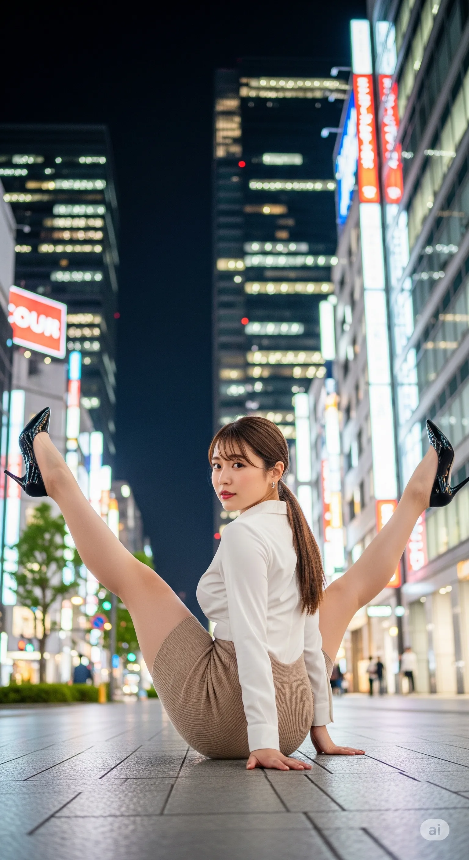 夜の光が描く、美魔女OLのしっとりとした肌質感