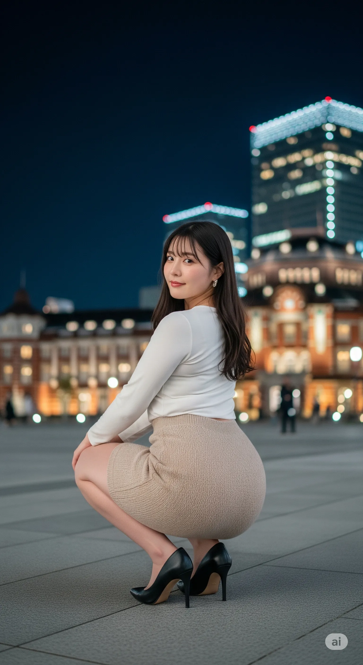 ニットスカートが張り裂けそうなほどの肉感的ボリューム