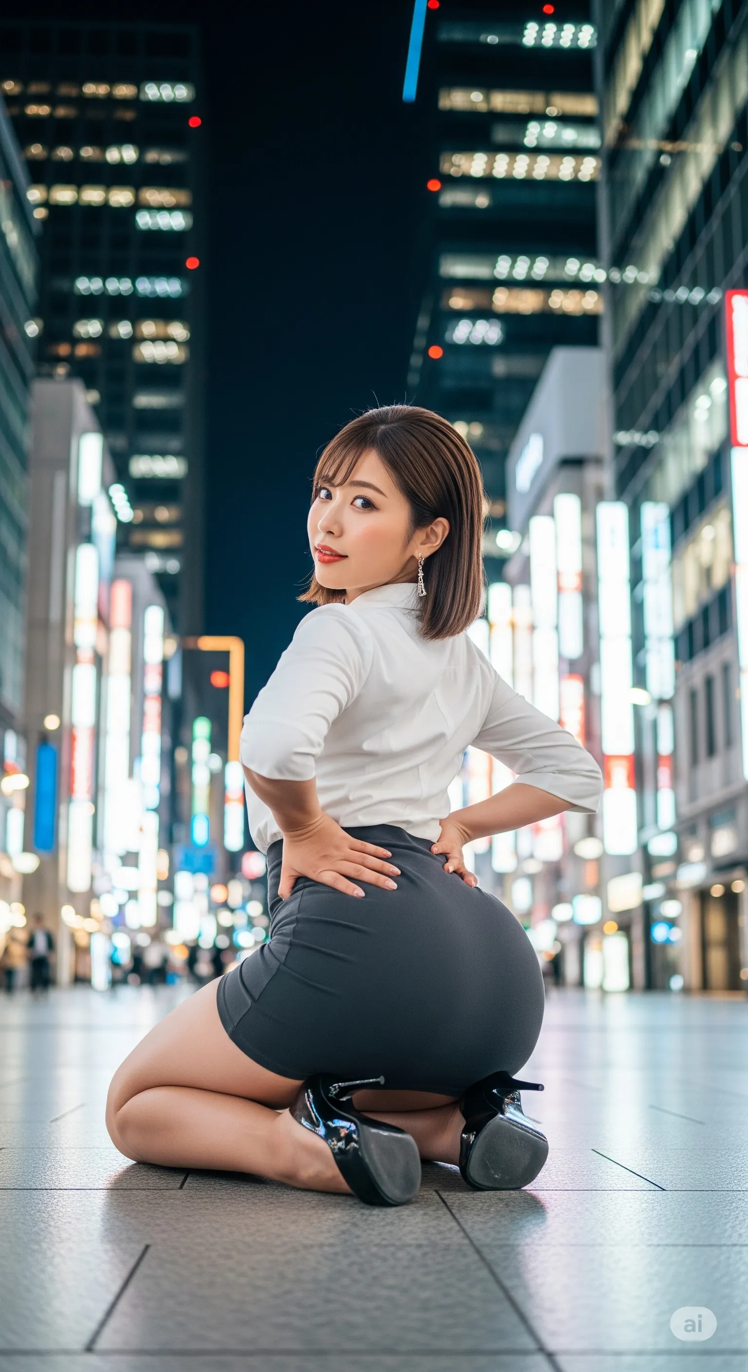 夜の都会を彩る、一輪の官能的なバックショット