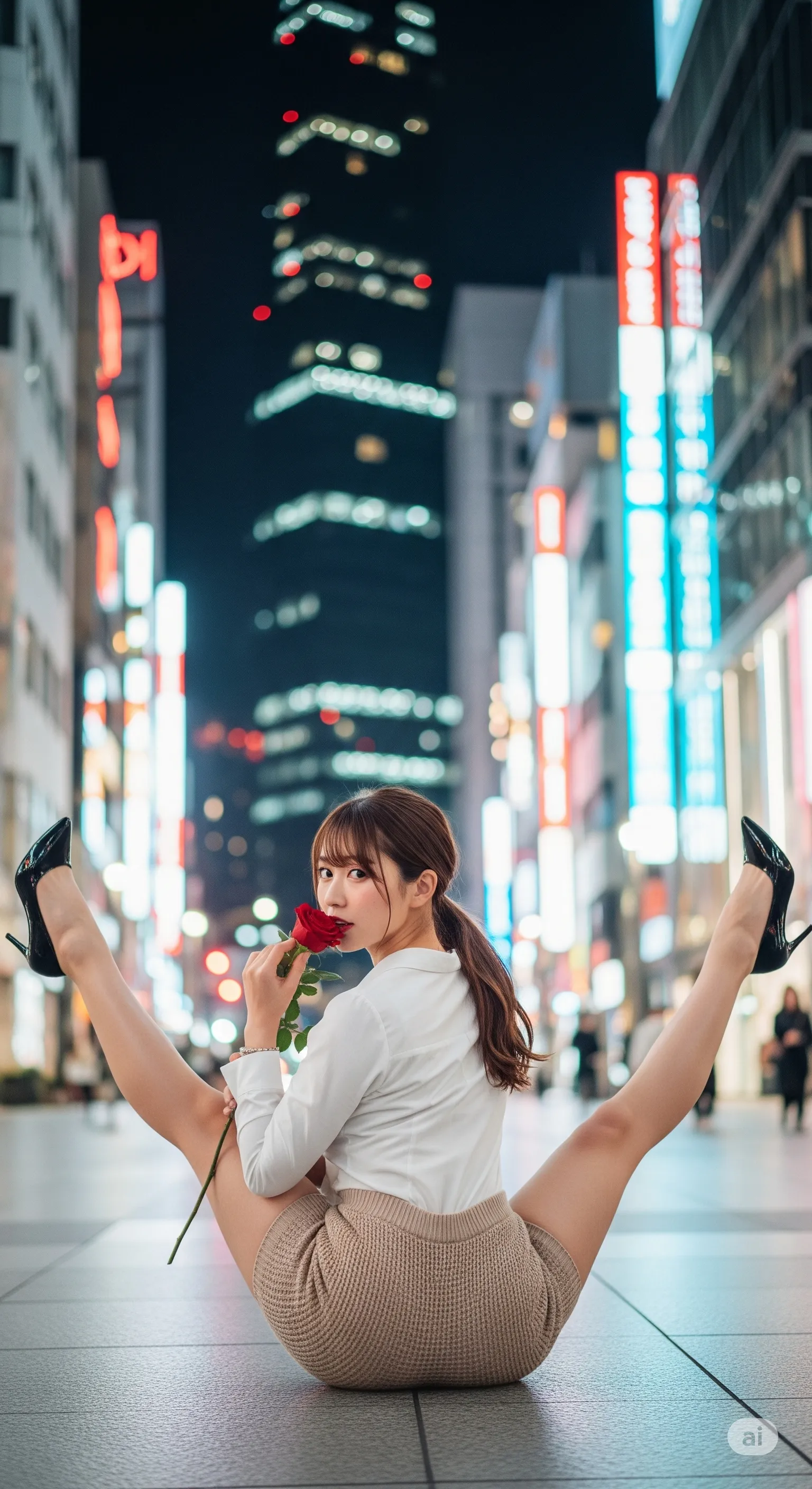 暗闇に溶け込むような、黒ニットの神秘的な尻ライン