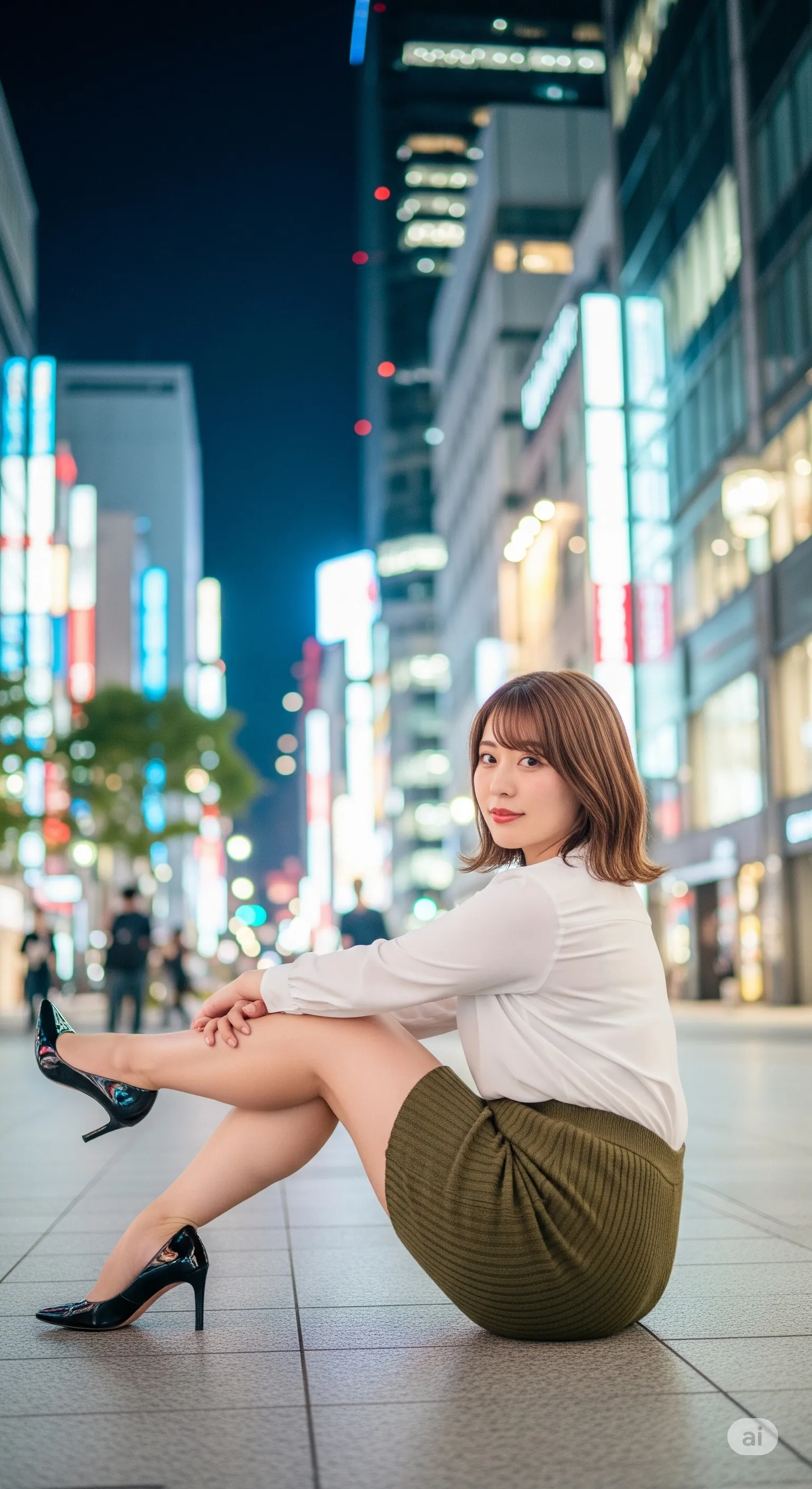 ニットミニの裾を直す、何気ない瞬間の微エロ