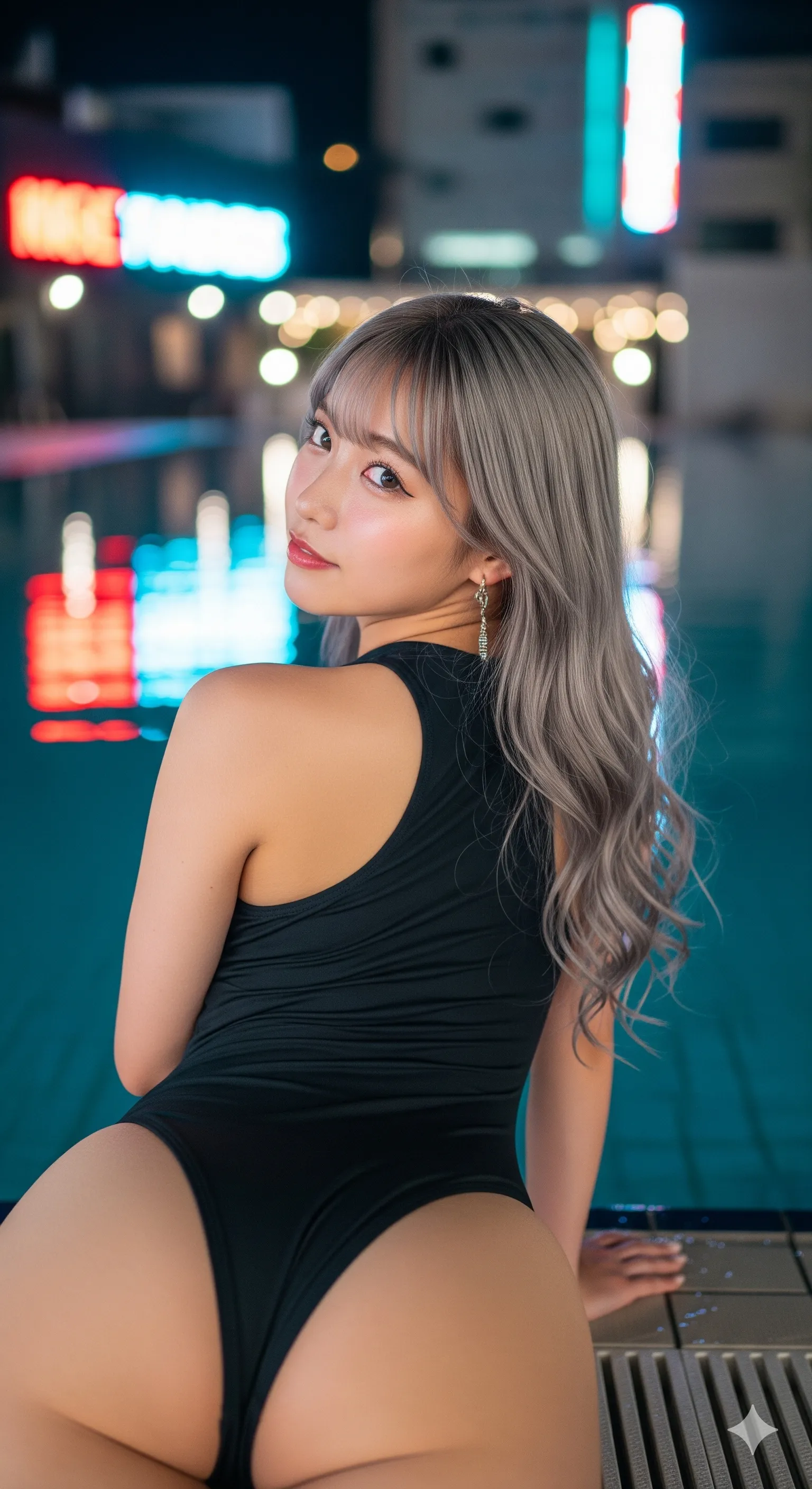 ギャル系美女が濡れた太ももを見せる寝そべりショット 004