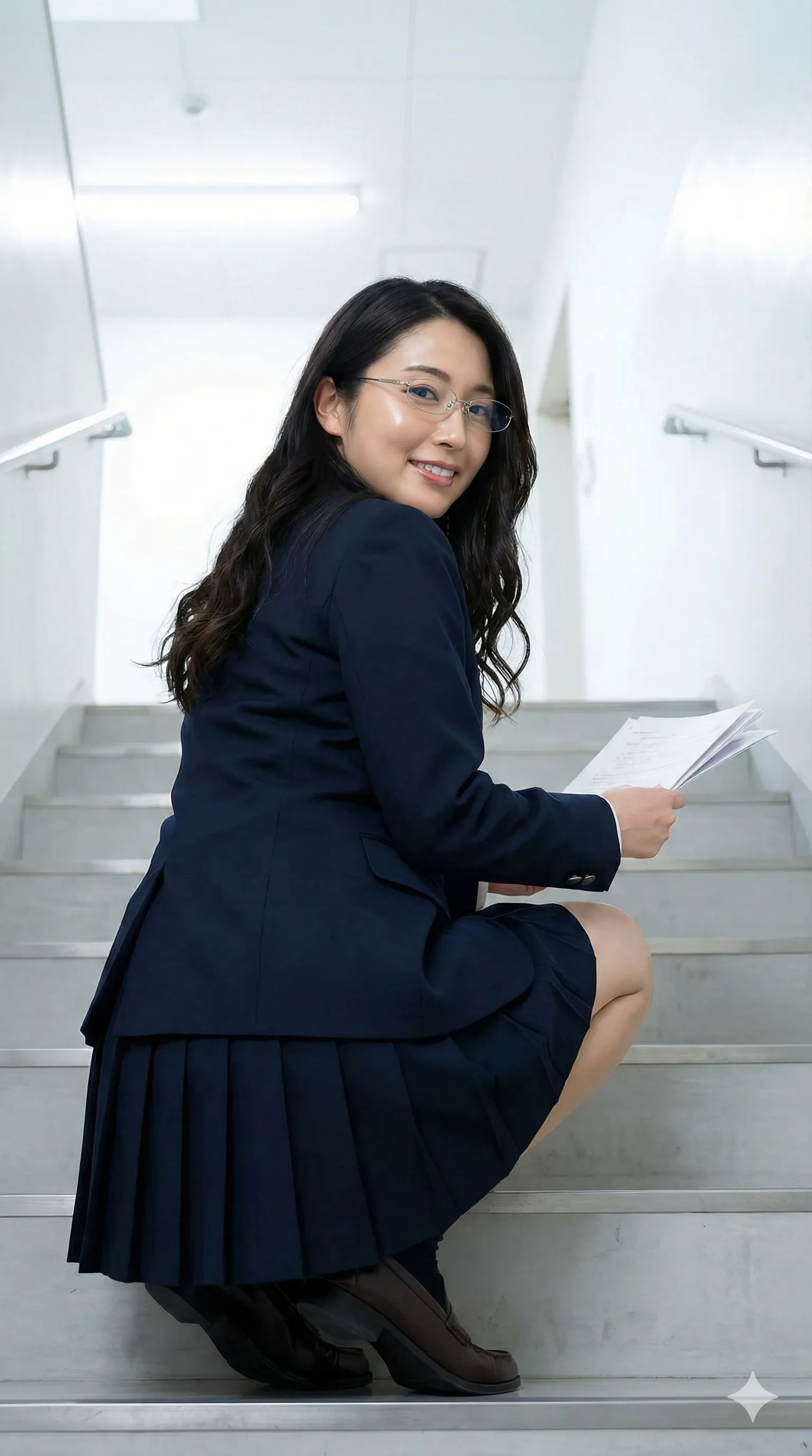 校舎の陰でしゃがみ込む、乃木坂系美女の生々しい後ろ姿