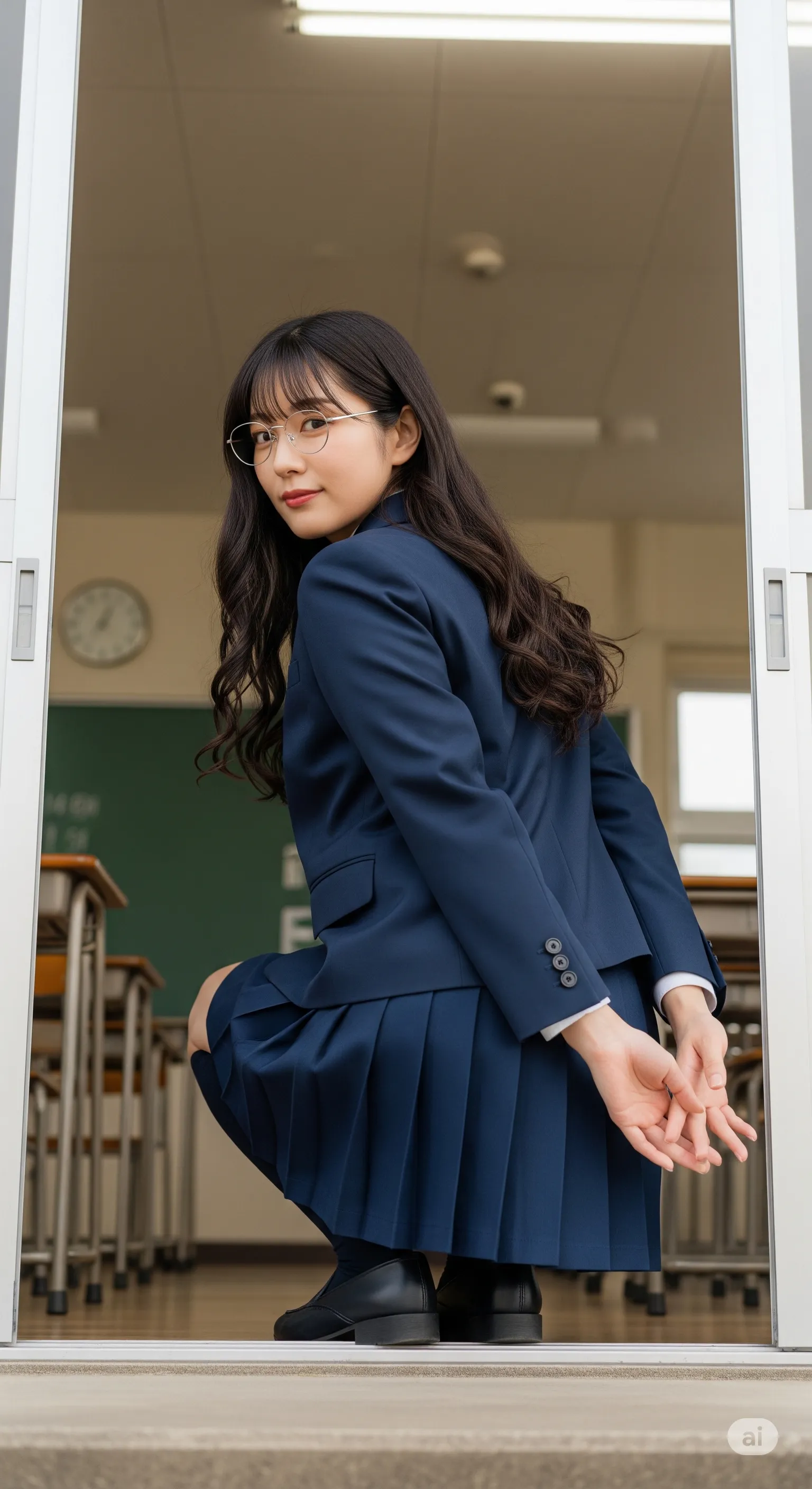 うんこ座りの体勢でマットに尻を沈める、肉感的な一枚