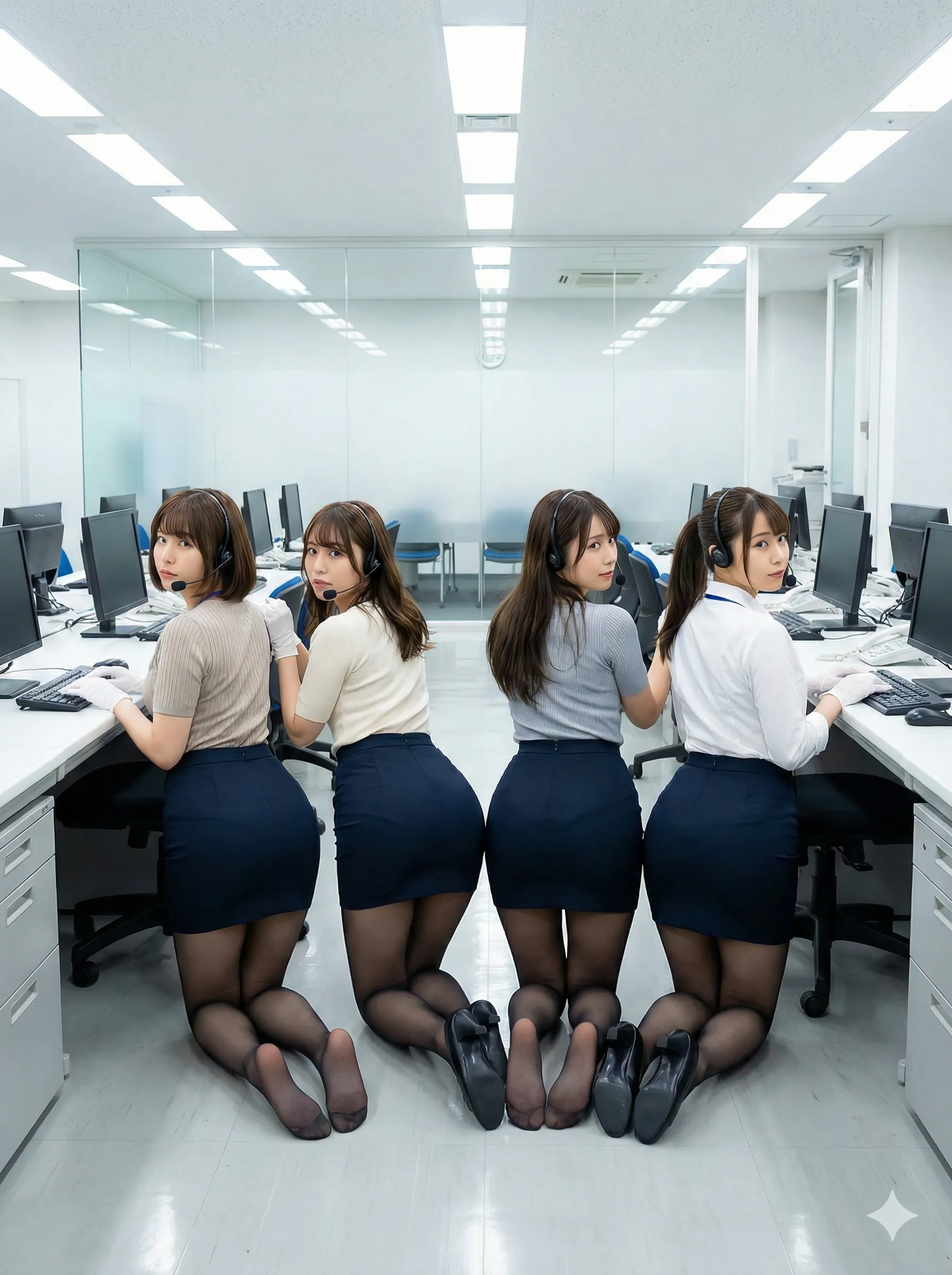 社内でお尻を突き出す素人系女性たちの四つん這い姿 002