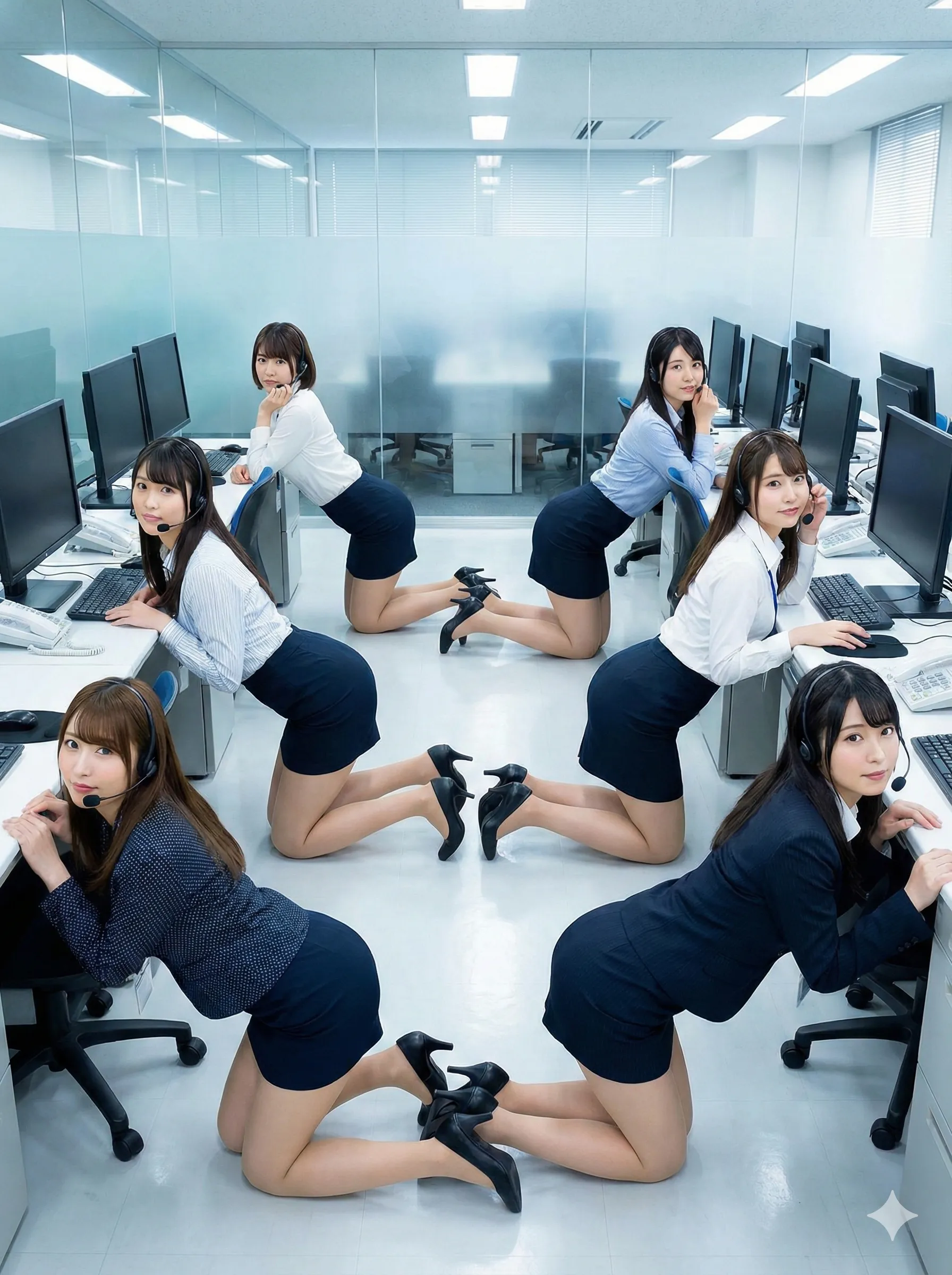 社内で恥ずかしげに四つん這いする清楚系女性 008