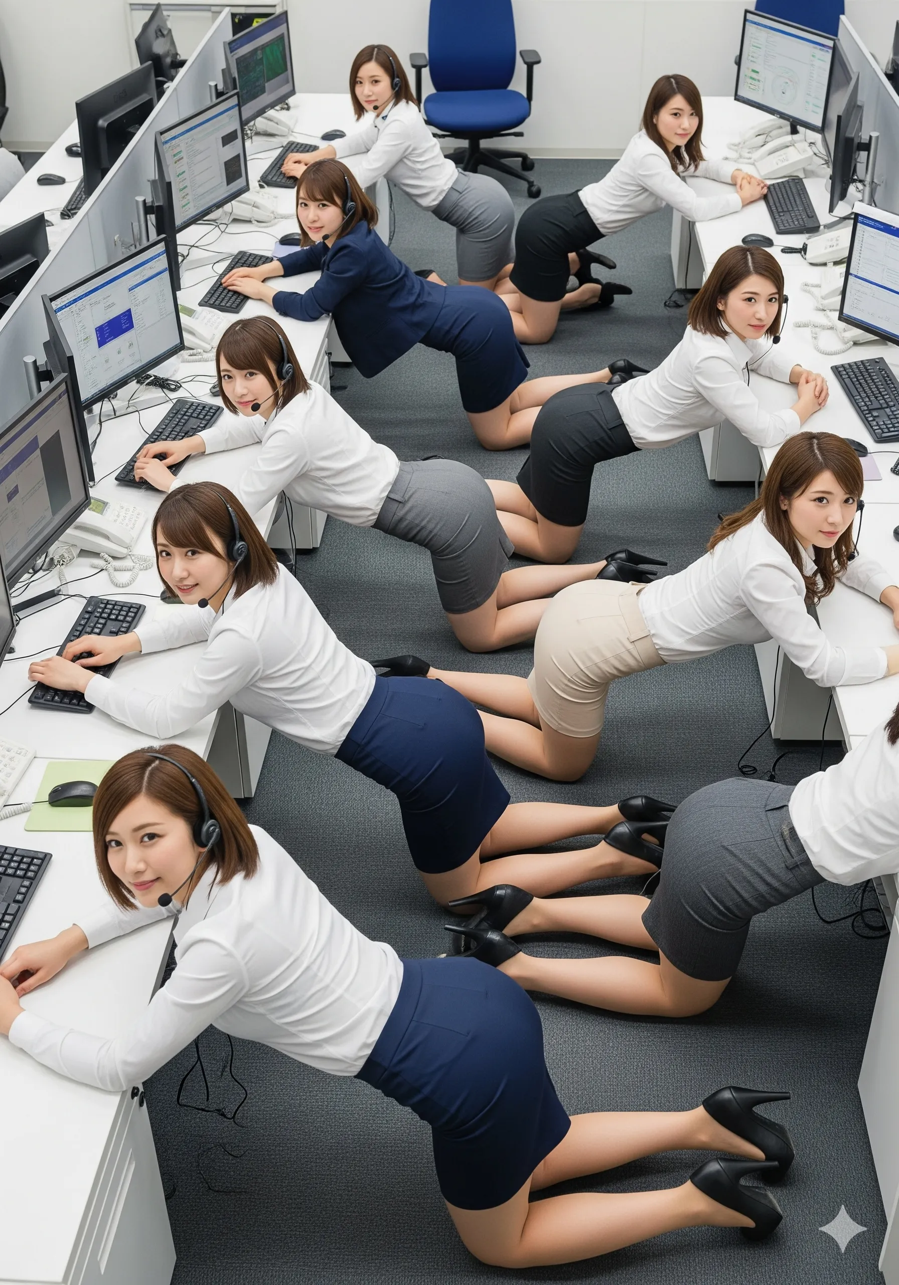 尻の丸みがくっきり見えるピタ系パンツの四つん這い姿 014