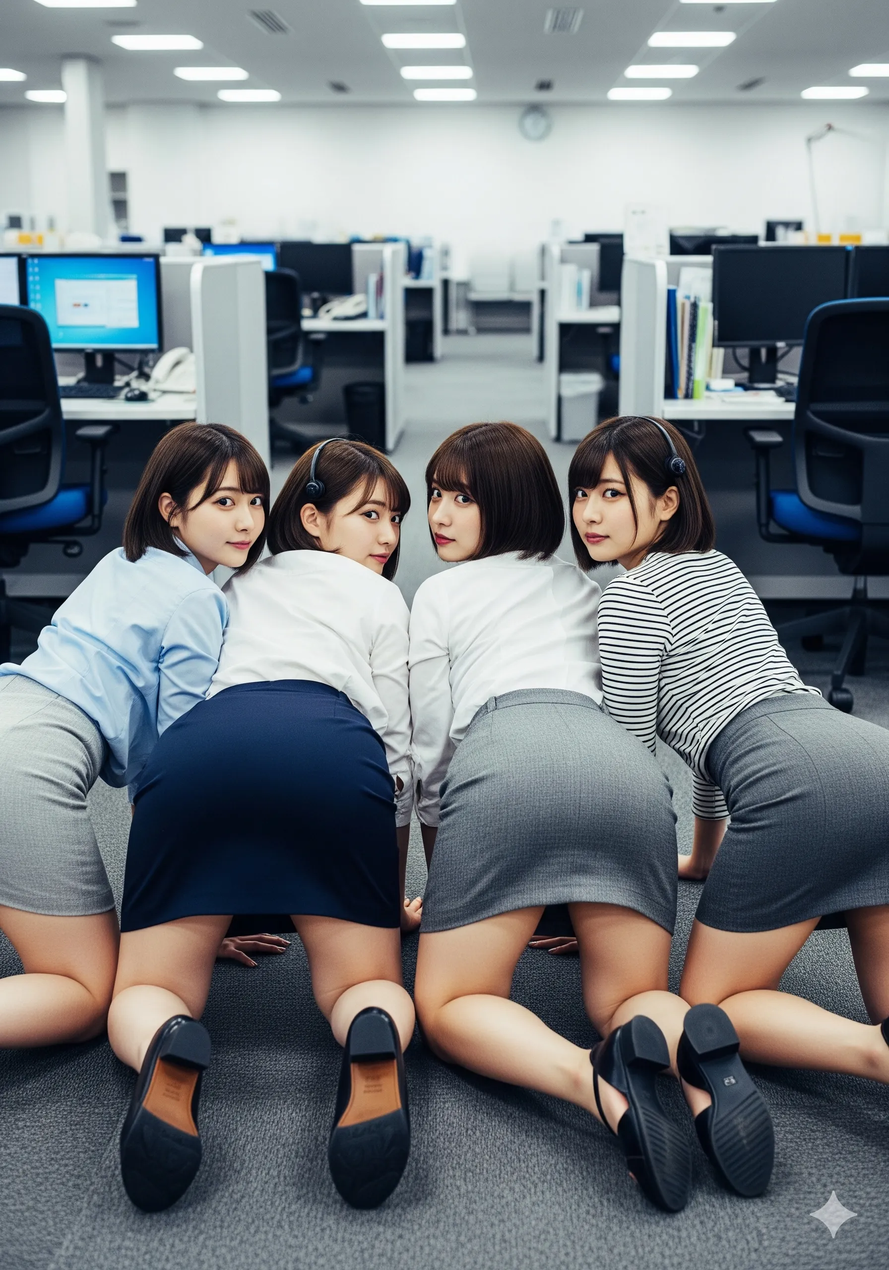 複数美女の尻が横並びになるコールセンター社内フェチ画像 015
