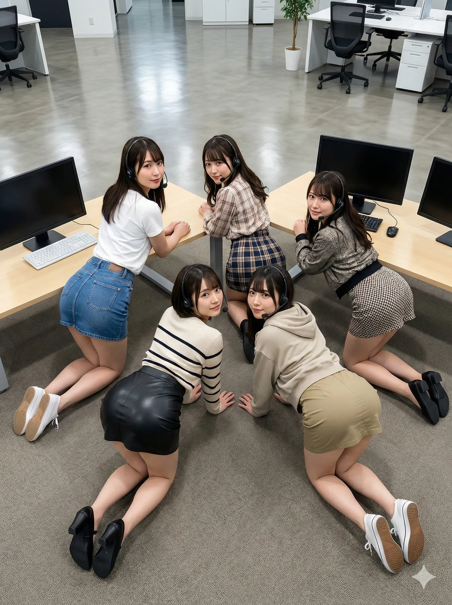 コールセンター制服風コーデで四つん這いする美女 020