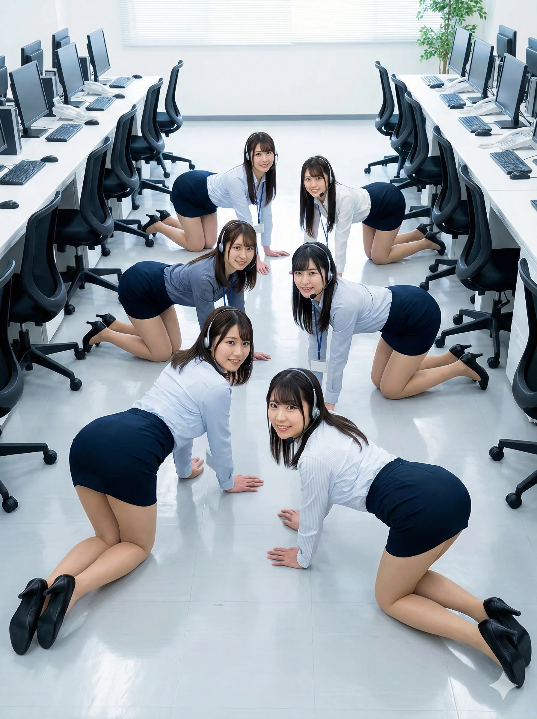 後ろからのアングルで尻の丸みが際立つ四つん這い女性 021