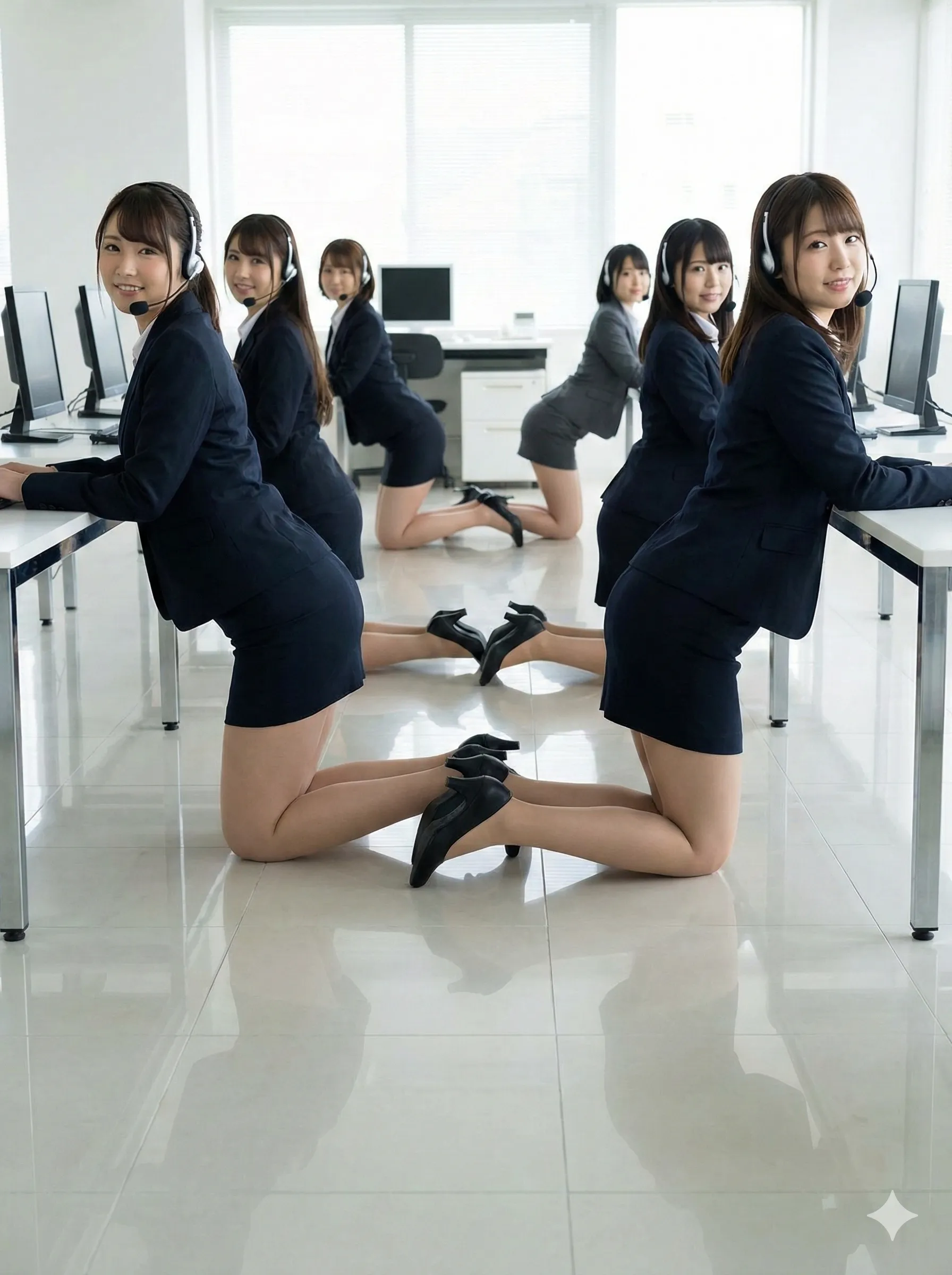 尻を高く上げたコールセンター女性のフェチ寄り四つん這い姿 026