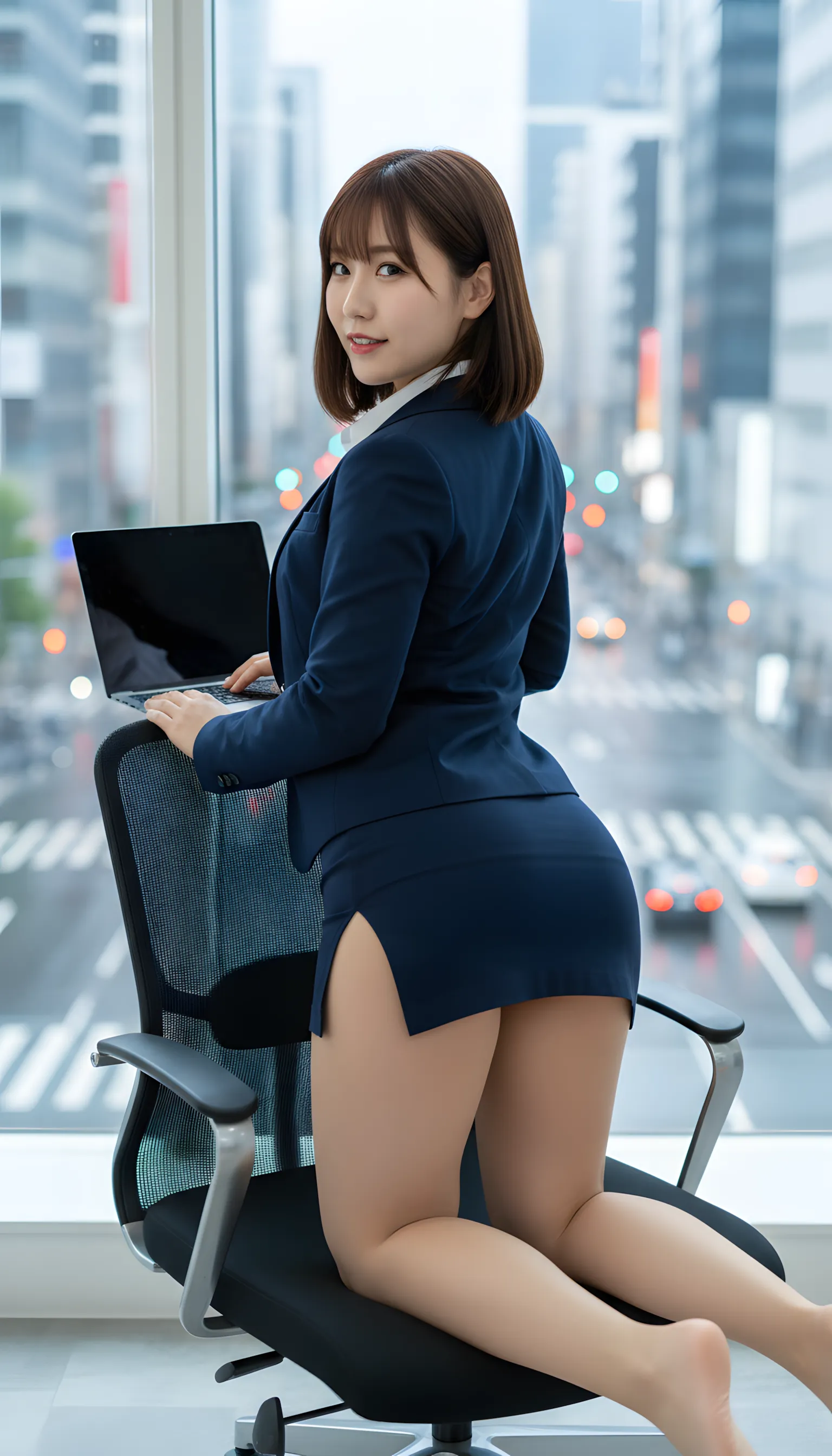 OL美女 オフィスカジュアル 事務椅子 001
