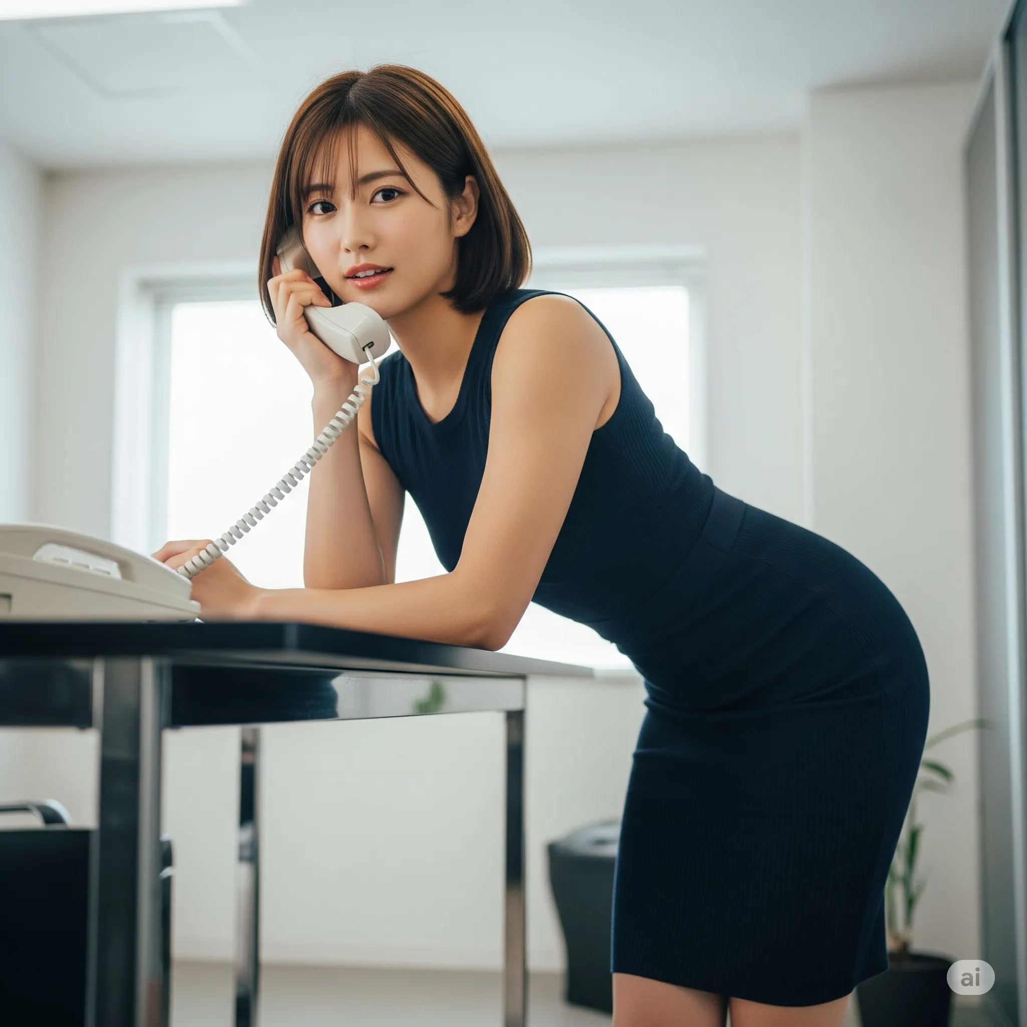 受付嬢の気品溢れるお辞儀と、逆に強調されるヒップラインの背徳感 フェチ写真