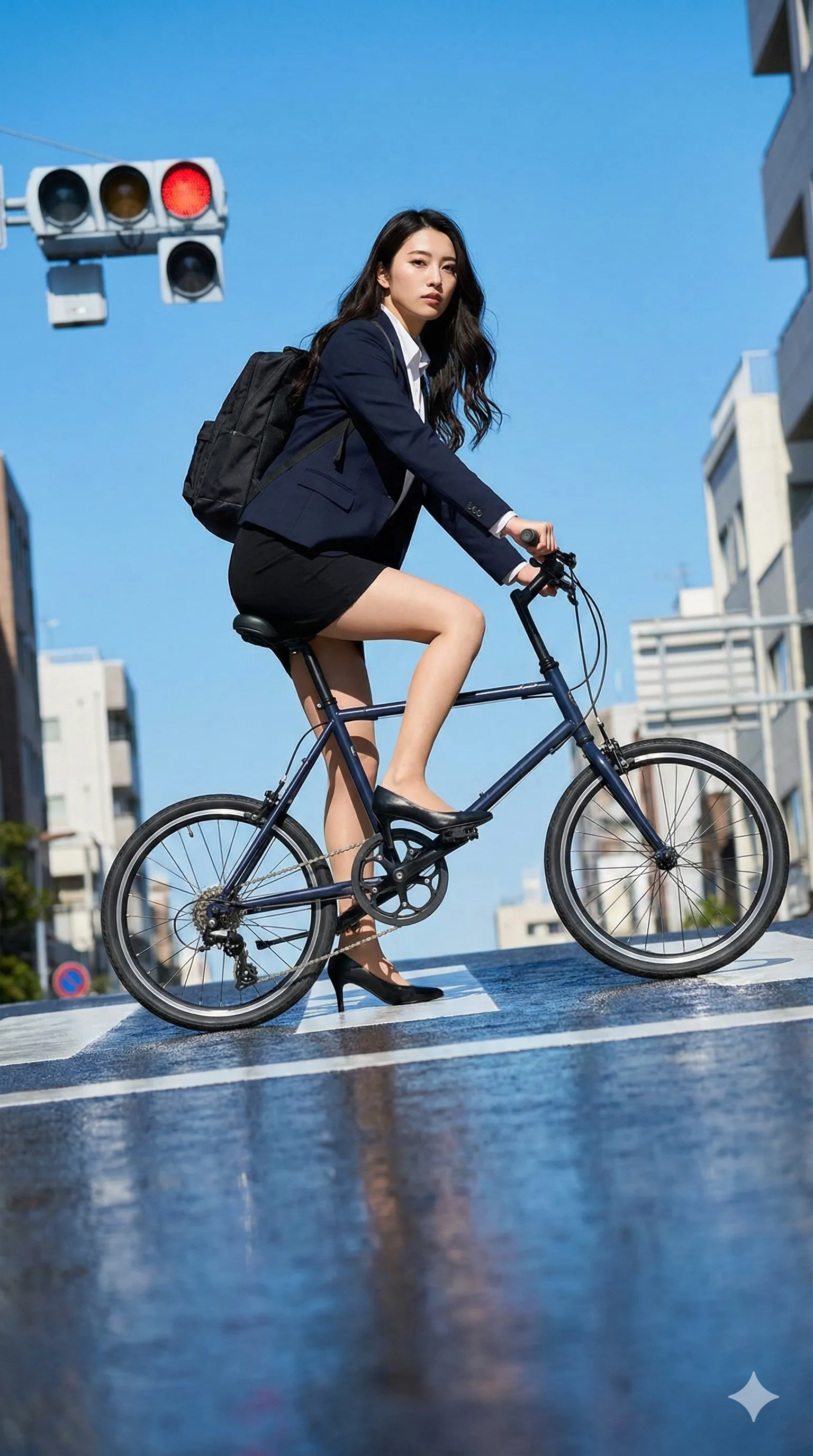 自転車通勤するOLの後ろ姿に映るタイトスカート丸尻ライン