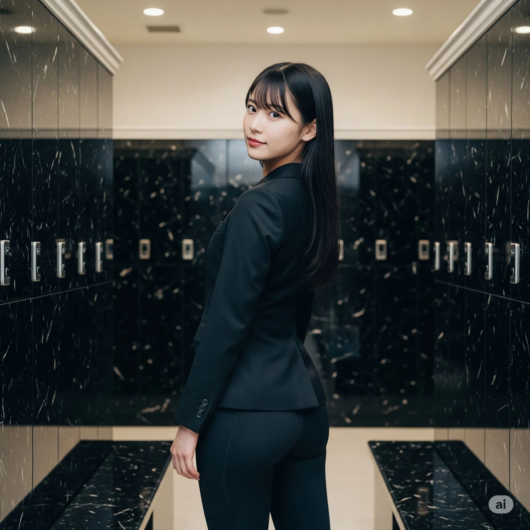 オフィスシャツの前を開け放ちスポーツブラへ着替える途中経過