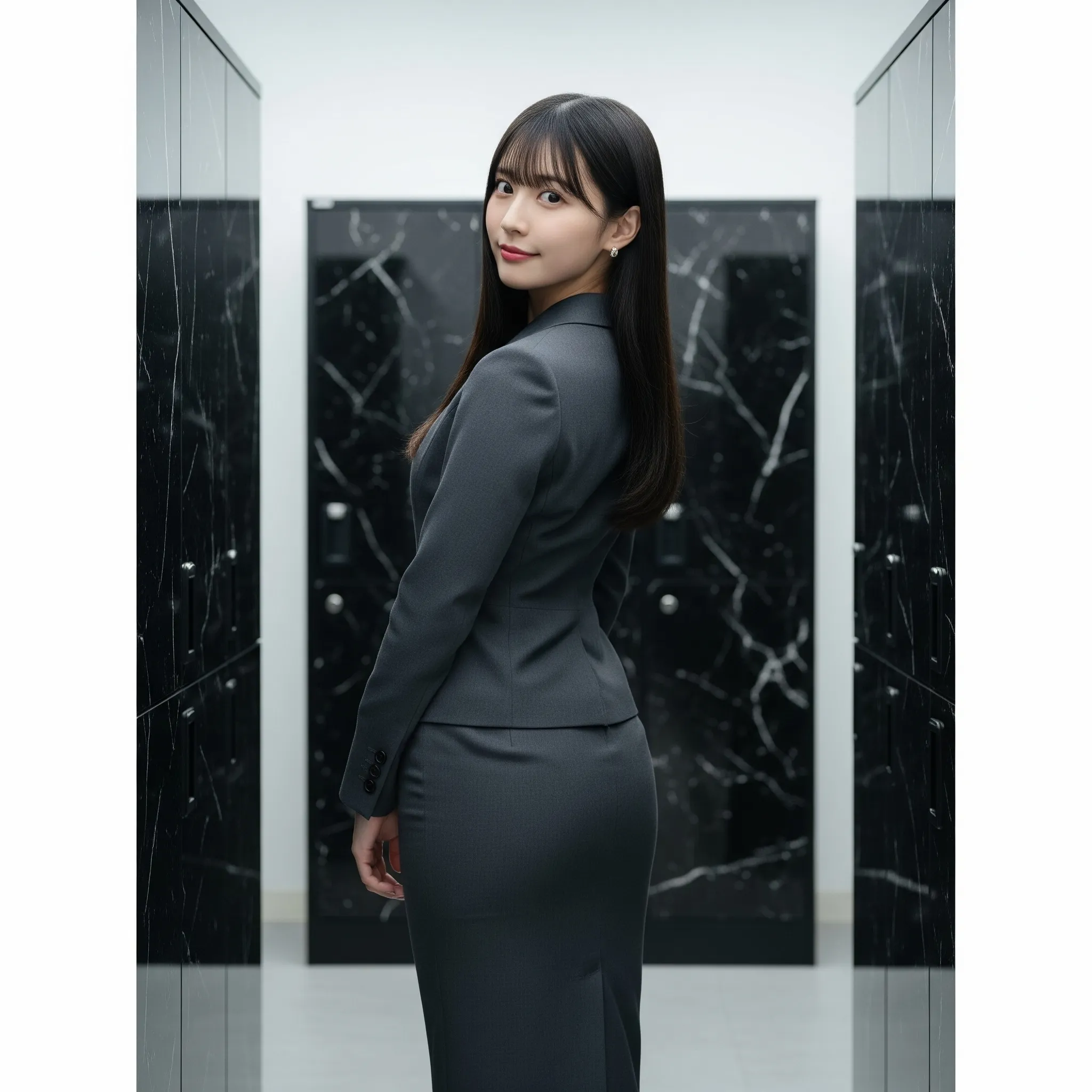 ロッカーの扉に隠れるようにして着替える恥じらいの表情