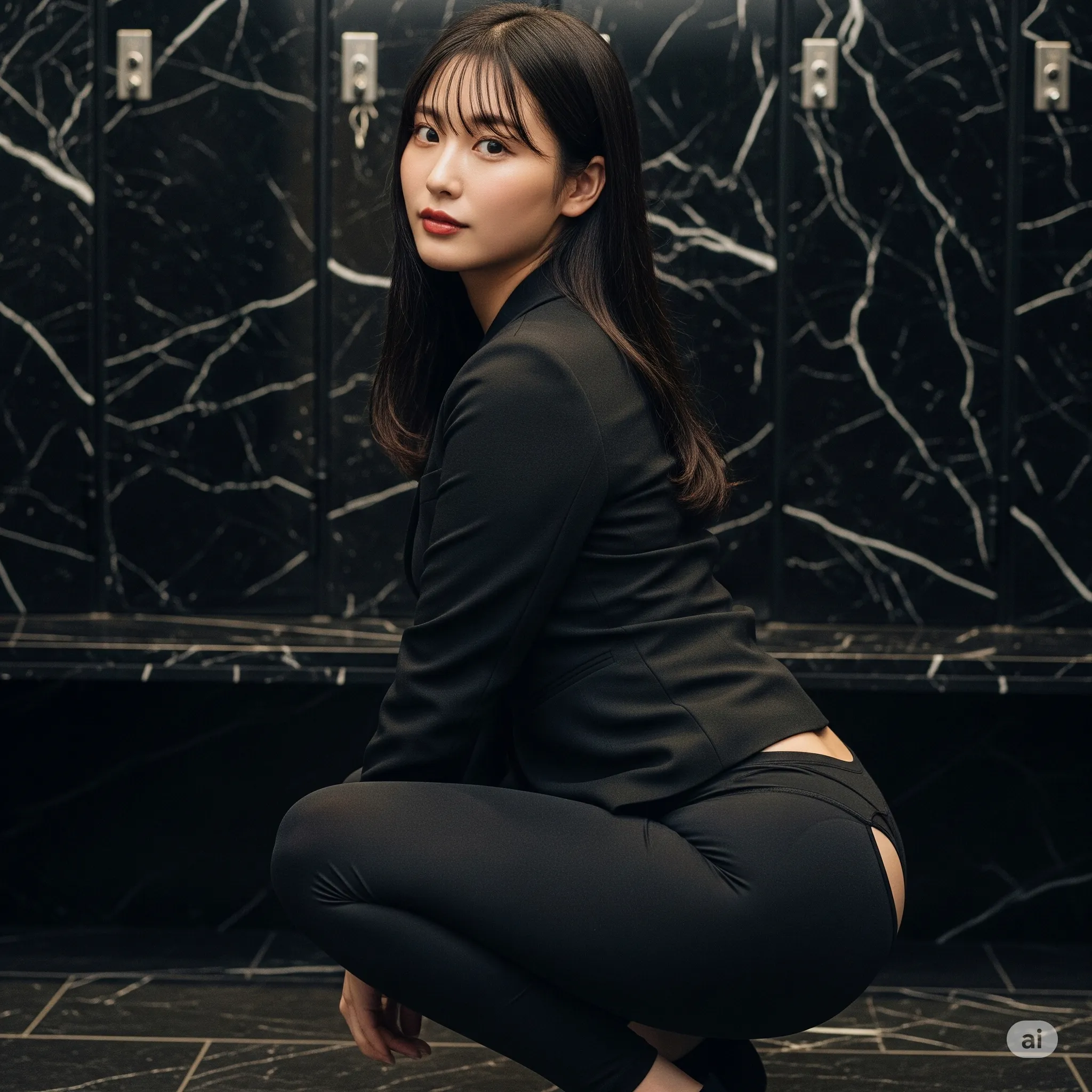 ロッカールームの冷たいベンチに座りストッキングを丸める手元