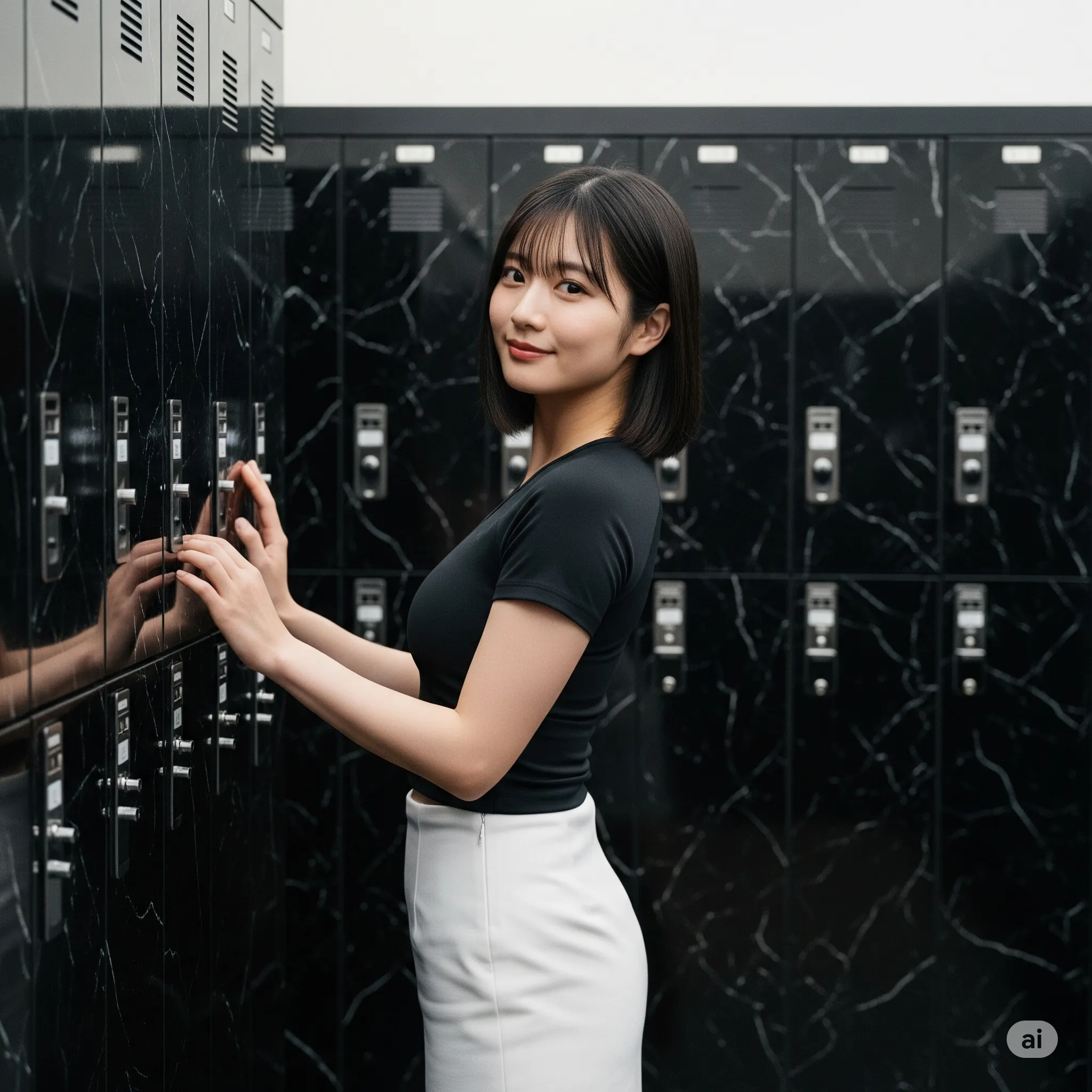 スーツ姿の堅苦しさとインナー姿の柔らかさが同居する一枚