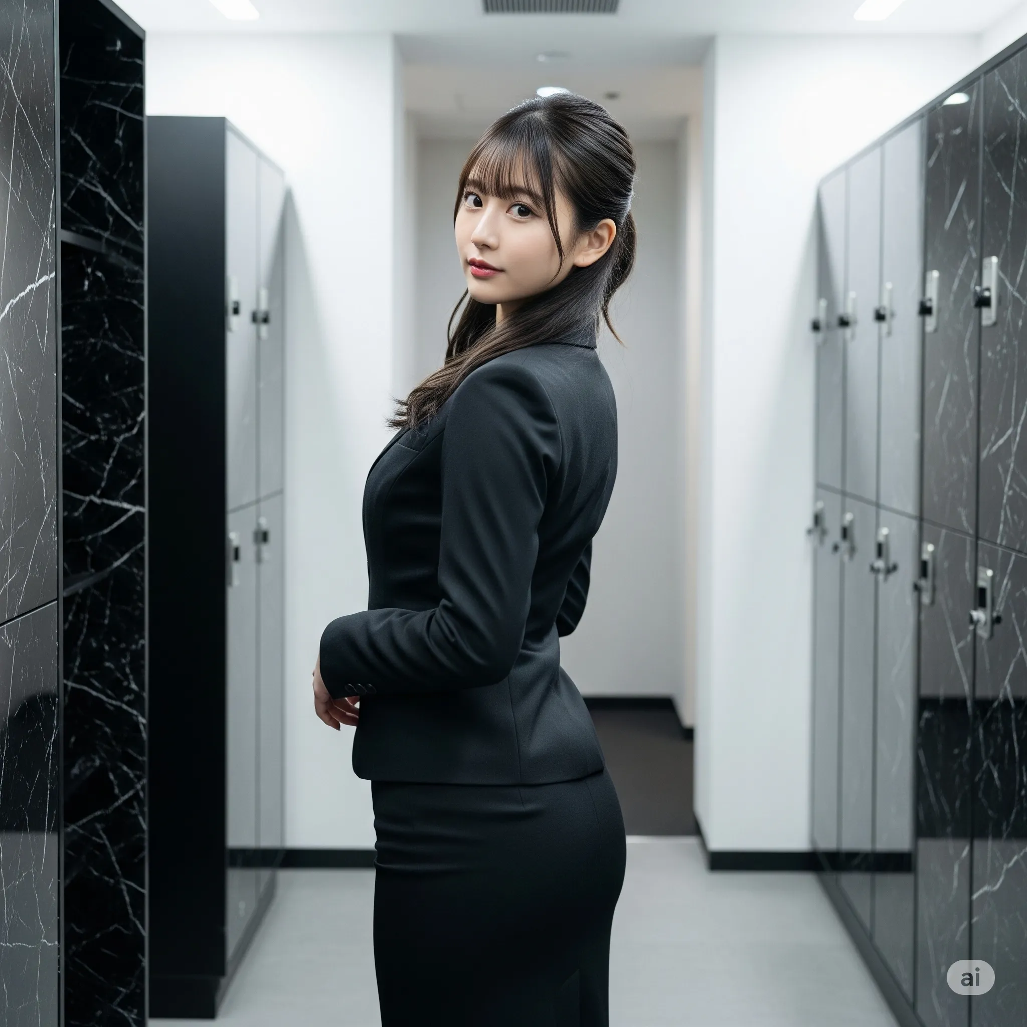 壁を使ってアキレス腱を伸ばすふくらはぎの美しいライン