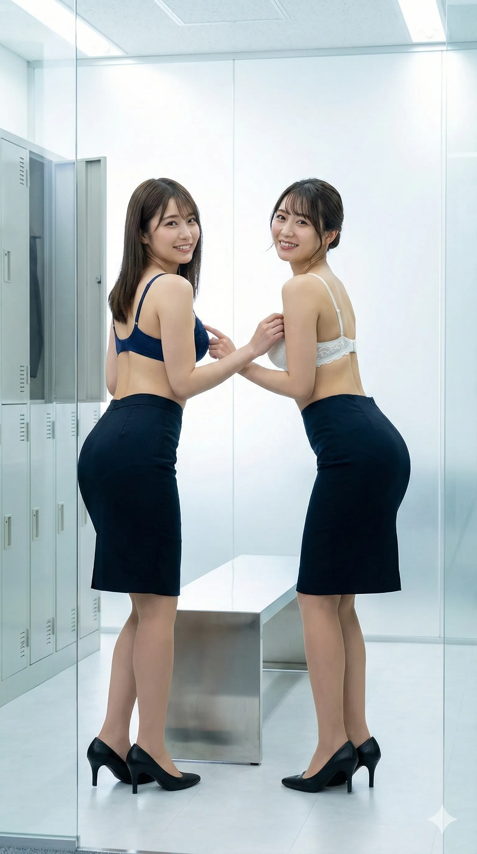 鏡越しに映る2人のOLの生着替えが背徳感を生むフェチ画像 010