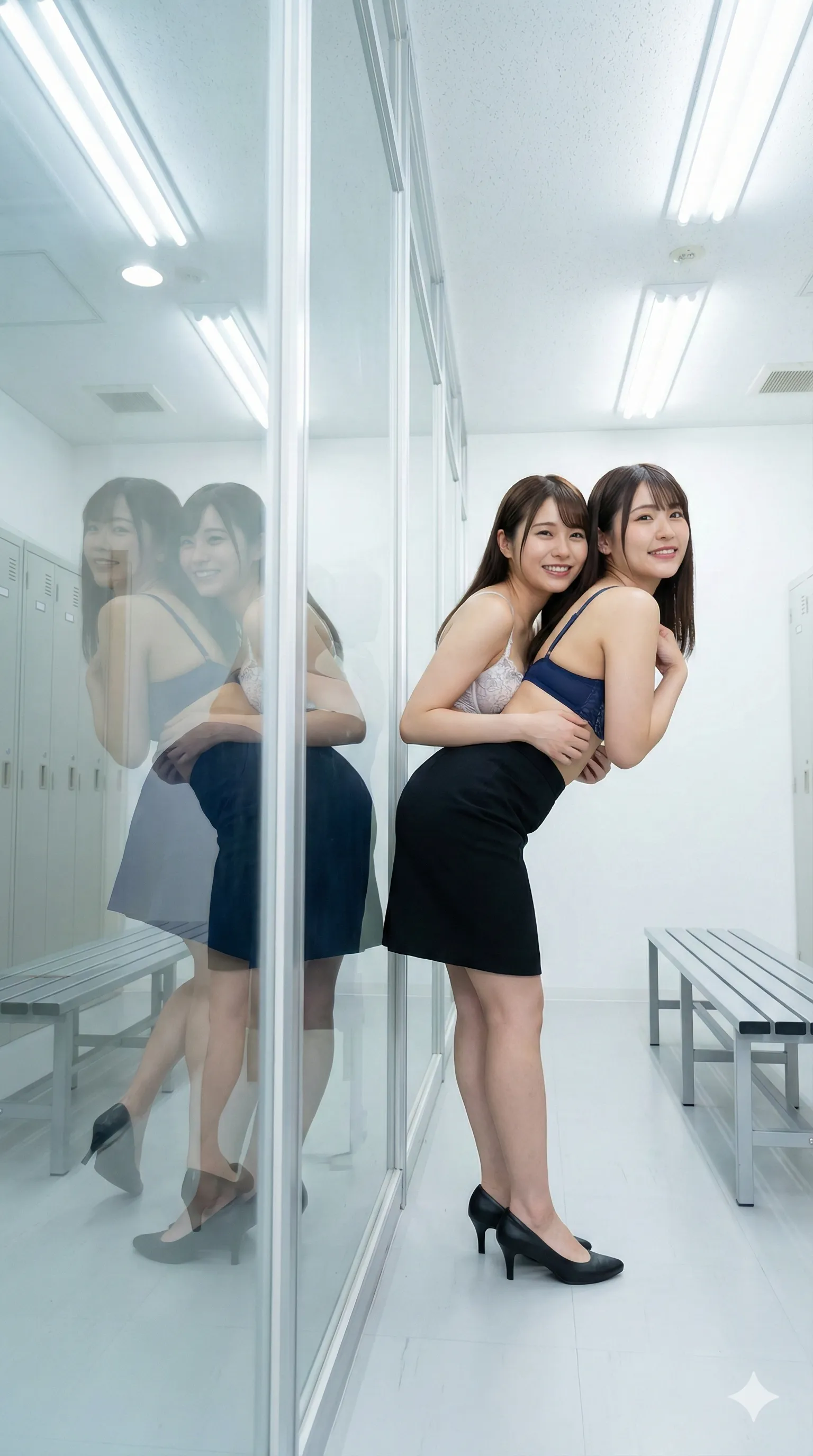 前傾姿勢でスカートが張るOL美女のヒップライン 015