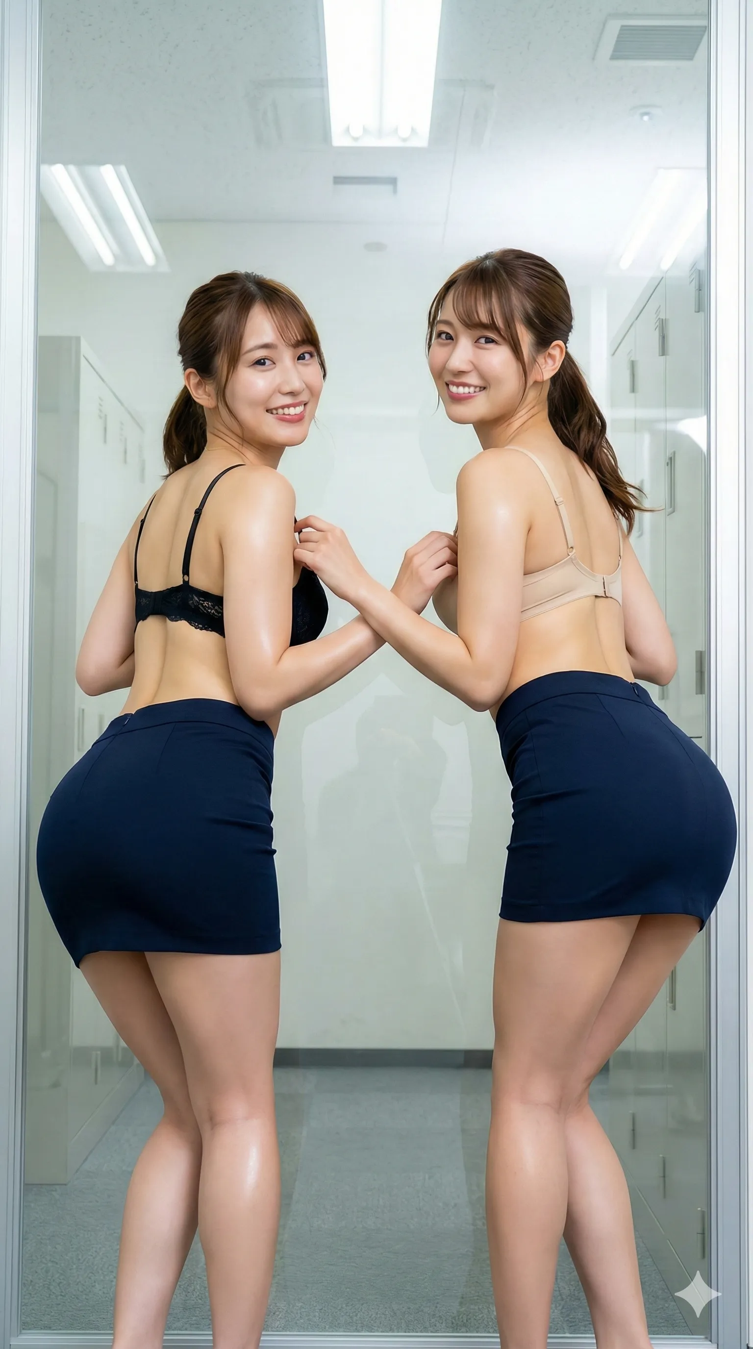 片足立ちで着替えるOLの太ももとヒップのバランスが美しい 018