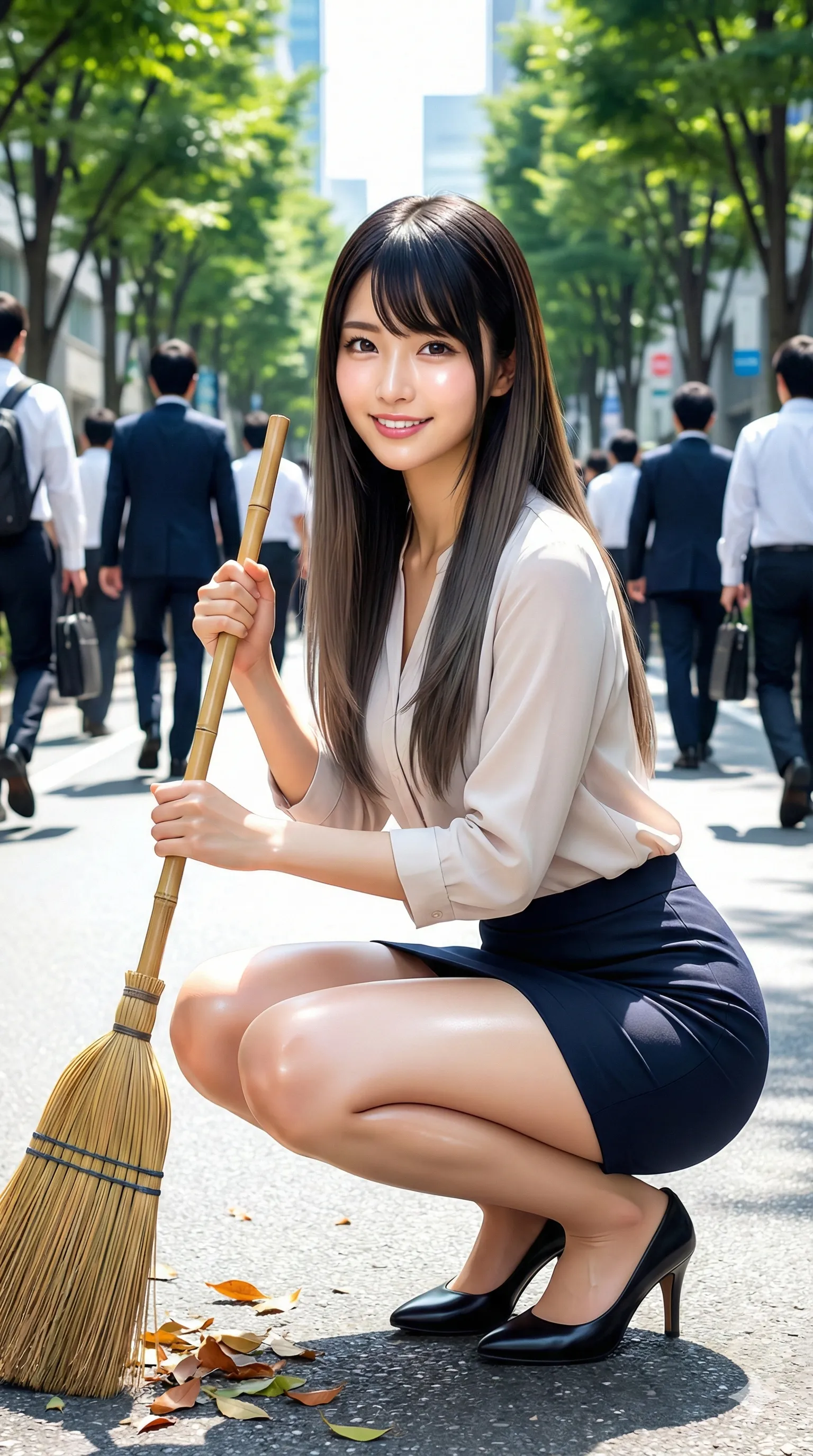 前傾したスーツOLのヒップラインが浮かび上がるセクシーカット 004