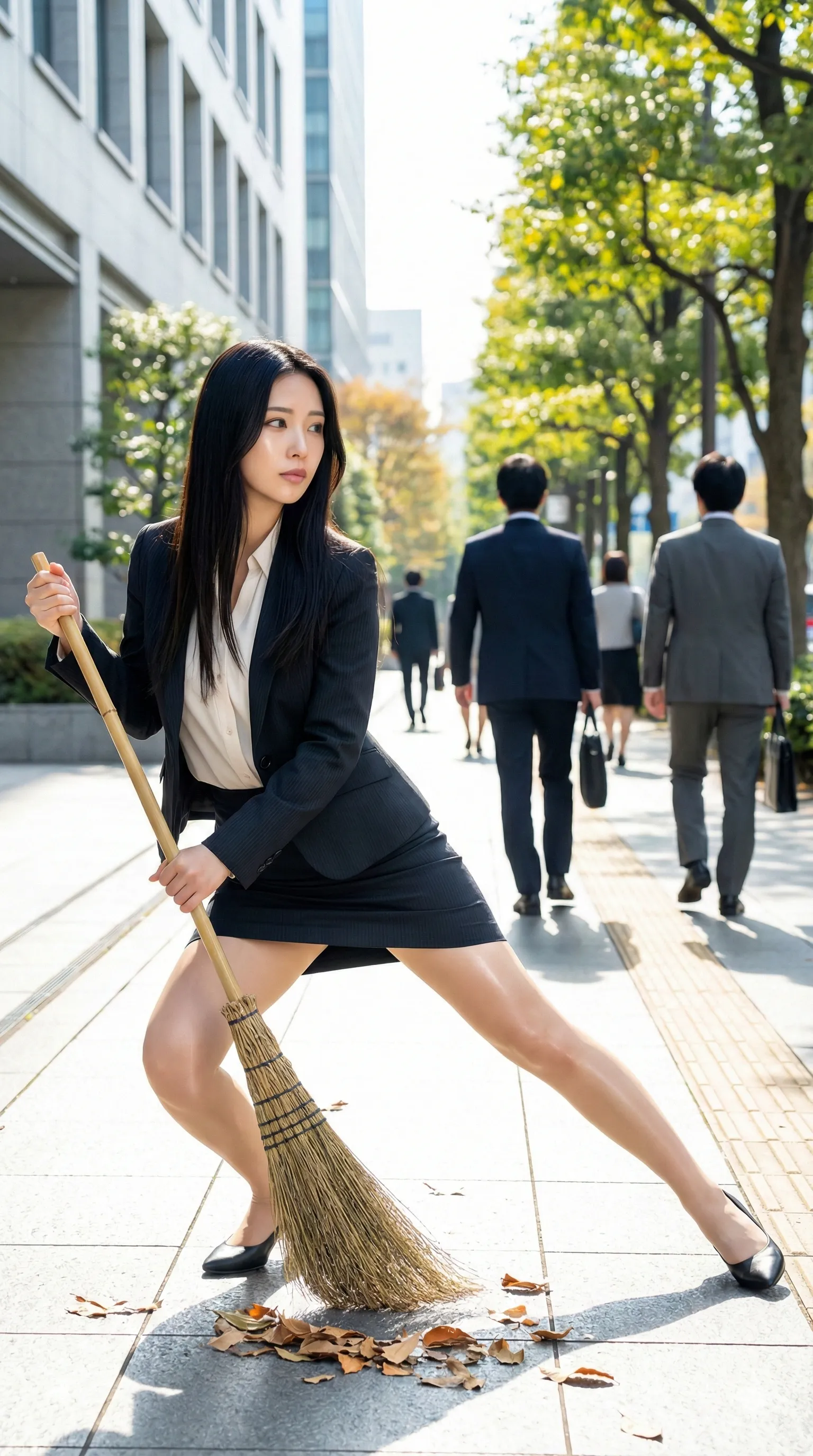 スーツの上からでも分かるヒップラインが美しい掃除姿 013