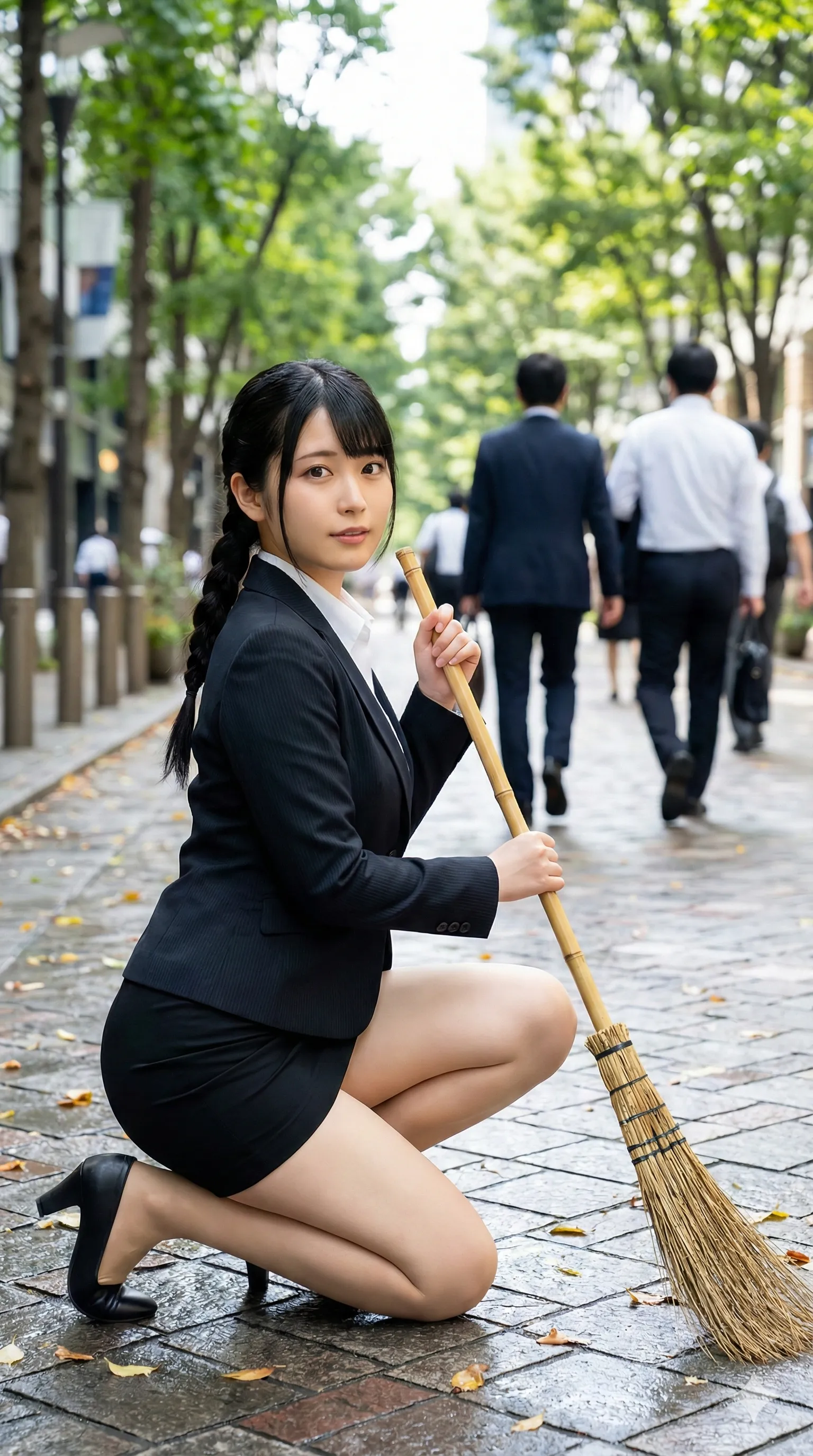 雑巾掛けで前傾した際にヒップがくっきり浮かぶOLグラビア 016