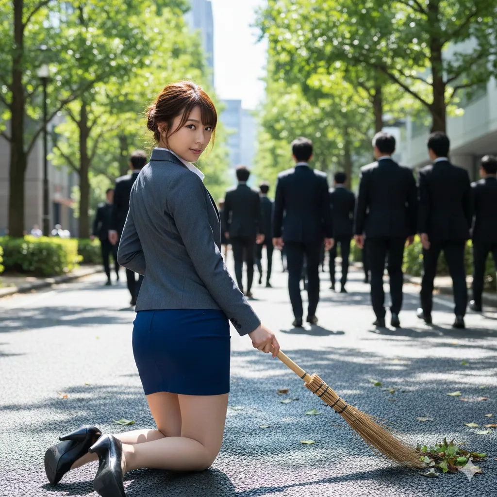 膝を広げて屈むスーツOLの脚線美フェチショット 017