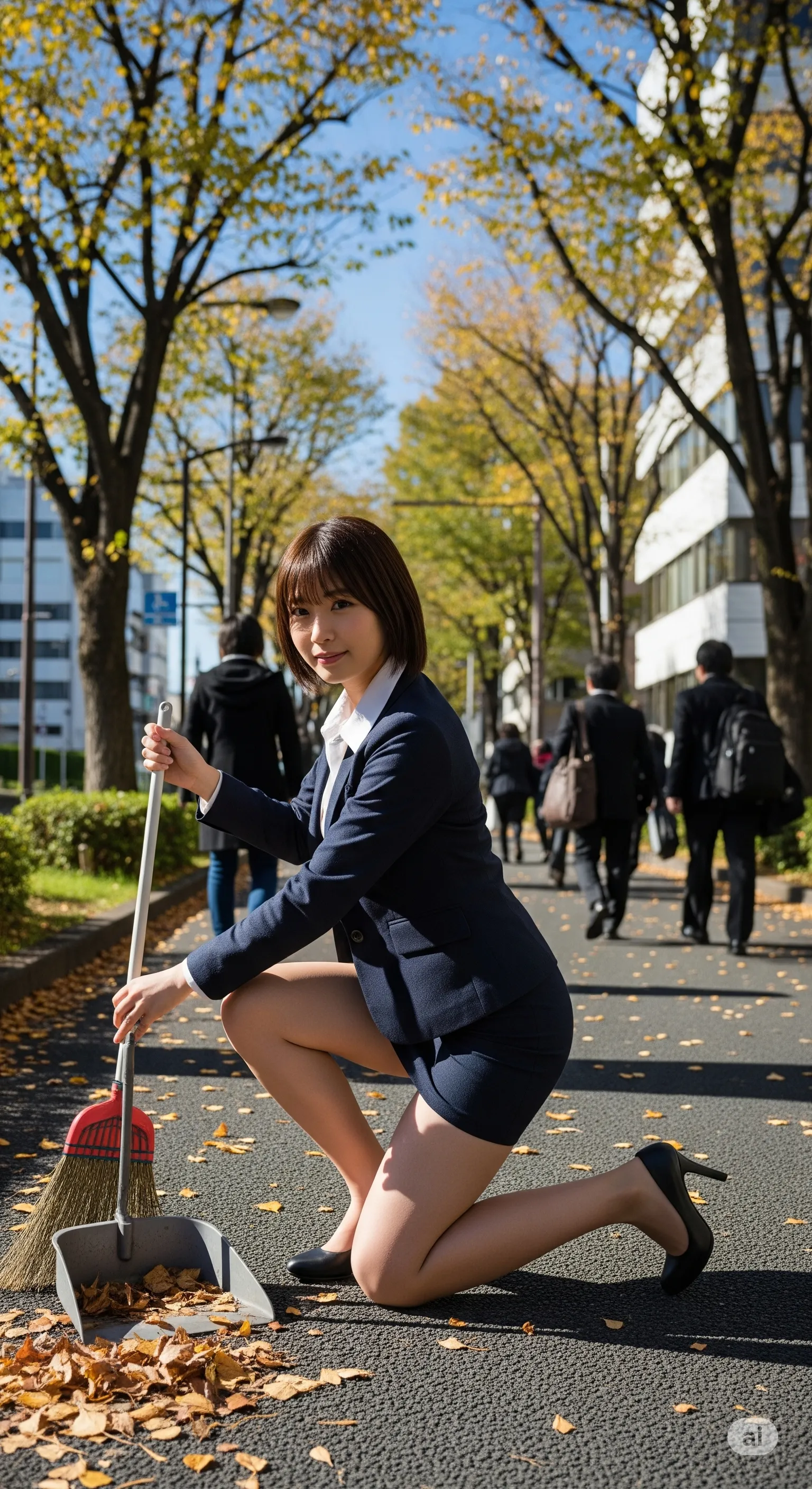 掃除中のOL美女の丸みヒップが自然と強調される角度 018