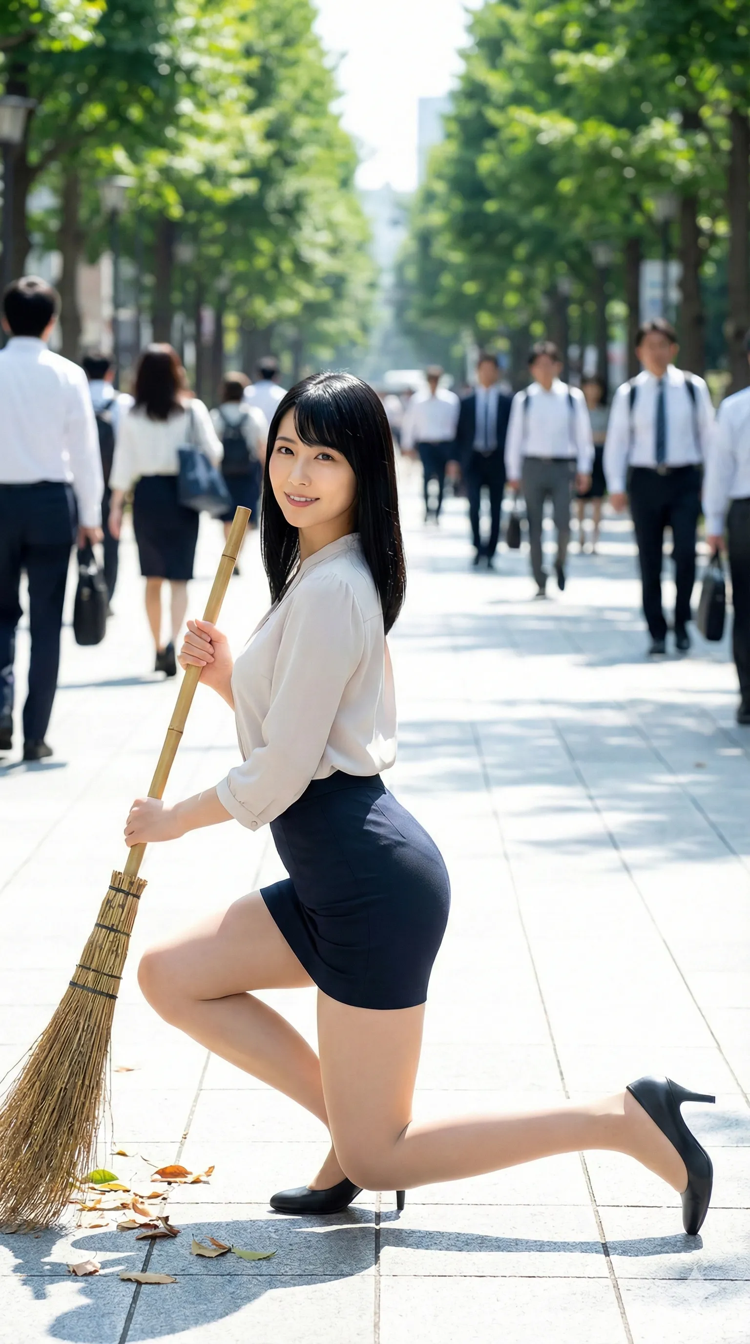 スーツ美女が掃除中に見せた前傾姿勢の尻ラインが美しい 025