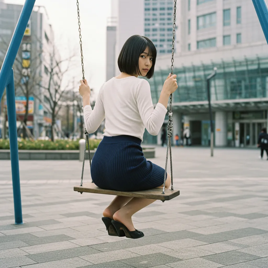 OL ブランコ 見返り美尻 タイトスカート 073