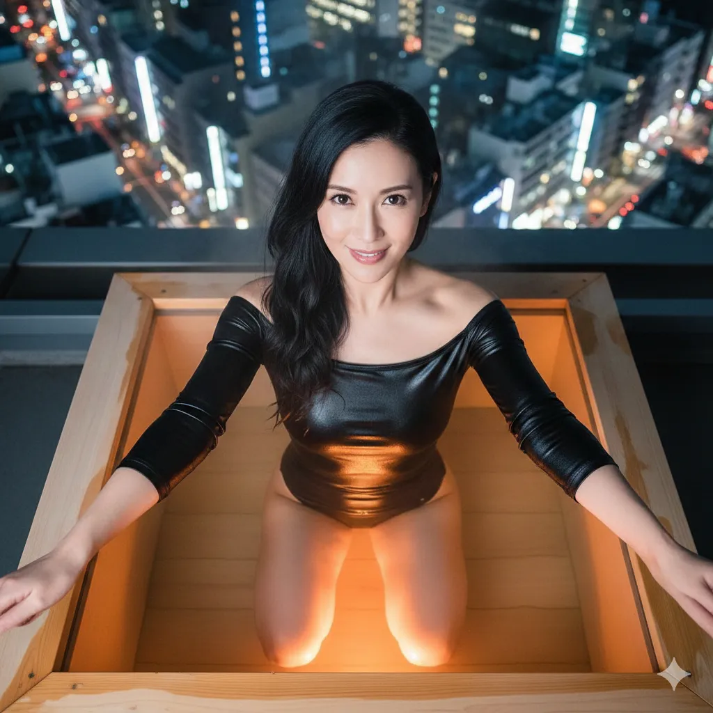 濡れた太ももとタイトなシルエットが色気を放つ夜の露天風呂