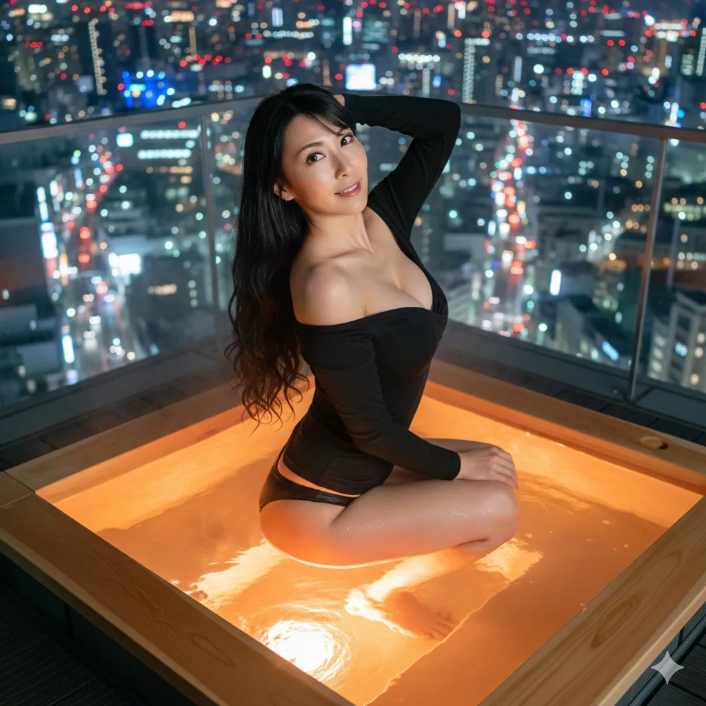 黒トップスと濡れたボディラインが作る微エロシルエット